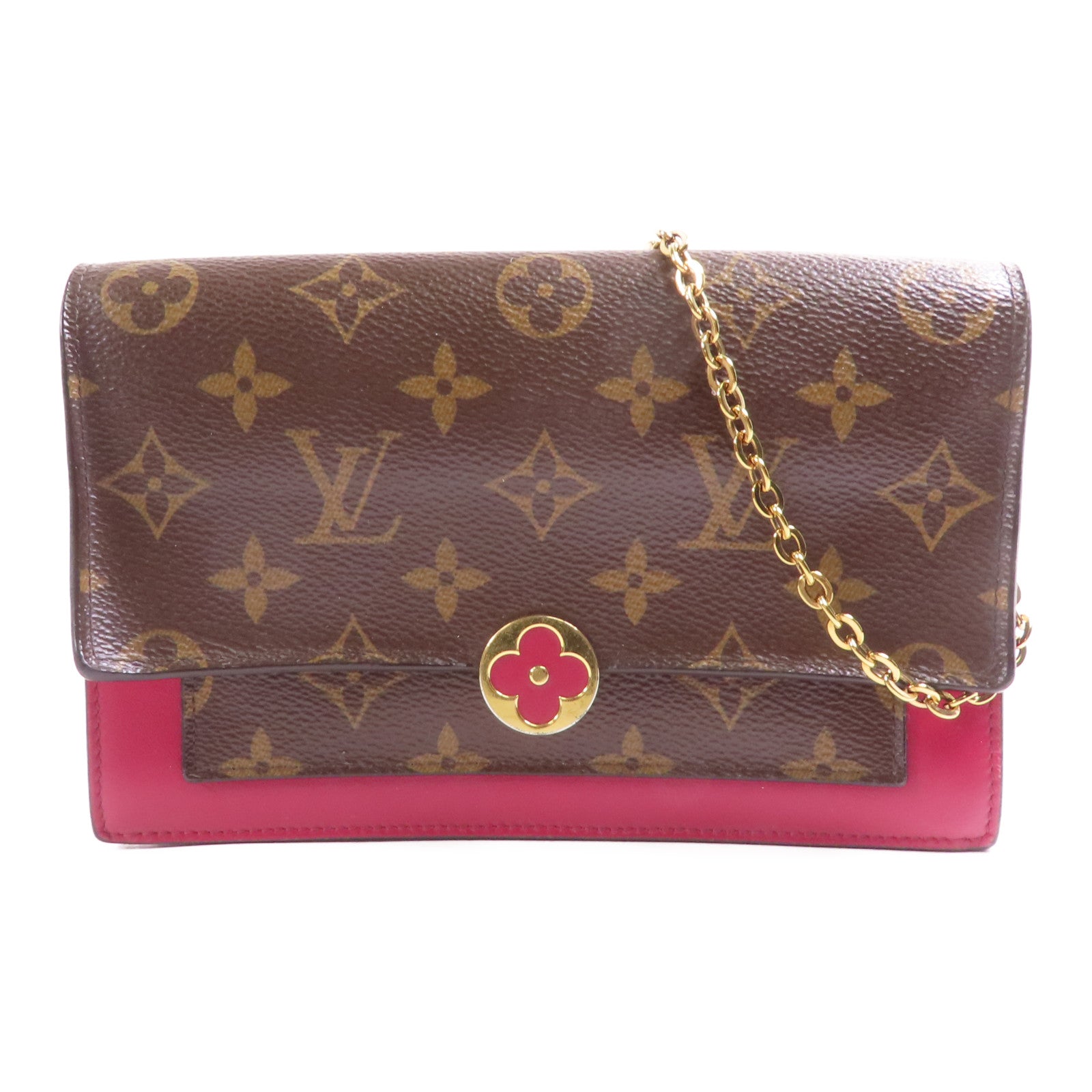 LOUIS VUITTON 【激減優惠】Monogram Portefeuille Flore金扣鏈帶肩背袋