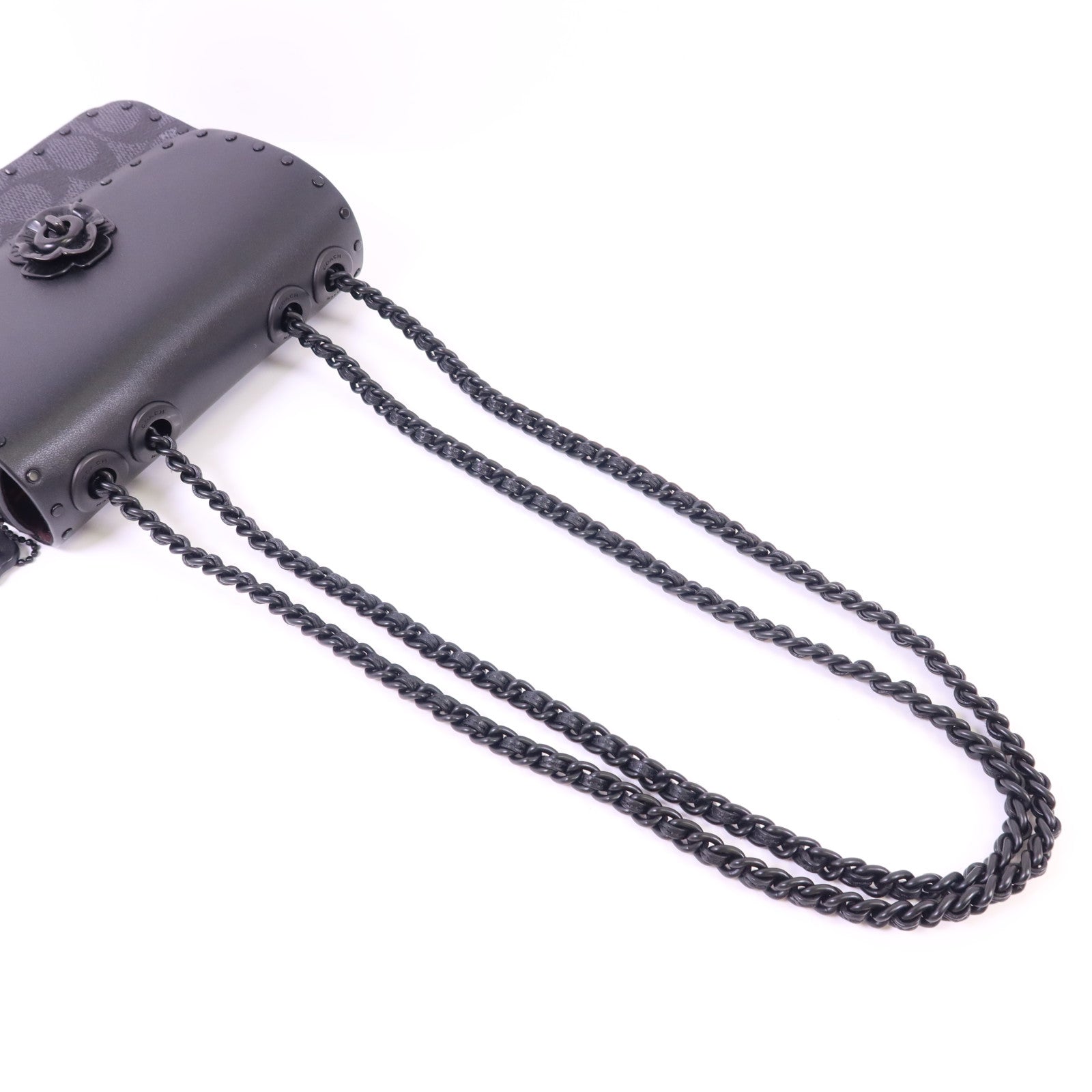 COACH 塗層帆布/牛皮皮革Mini Flap Crossbody Bag鏈帶肩背袋