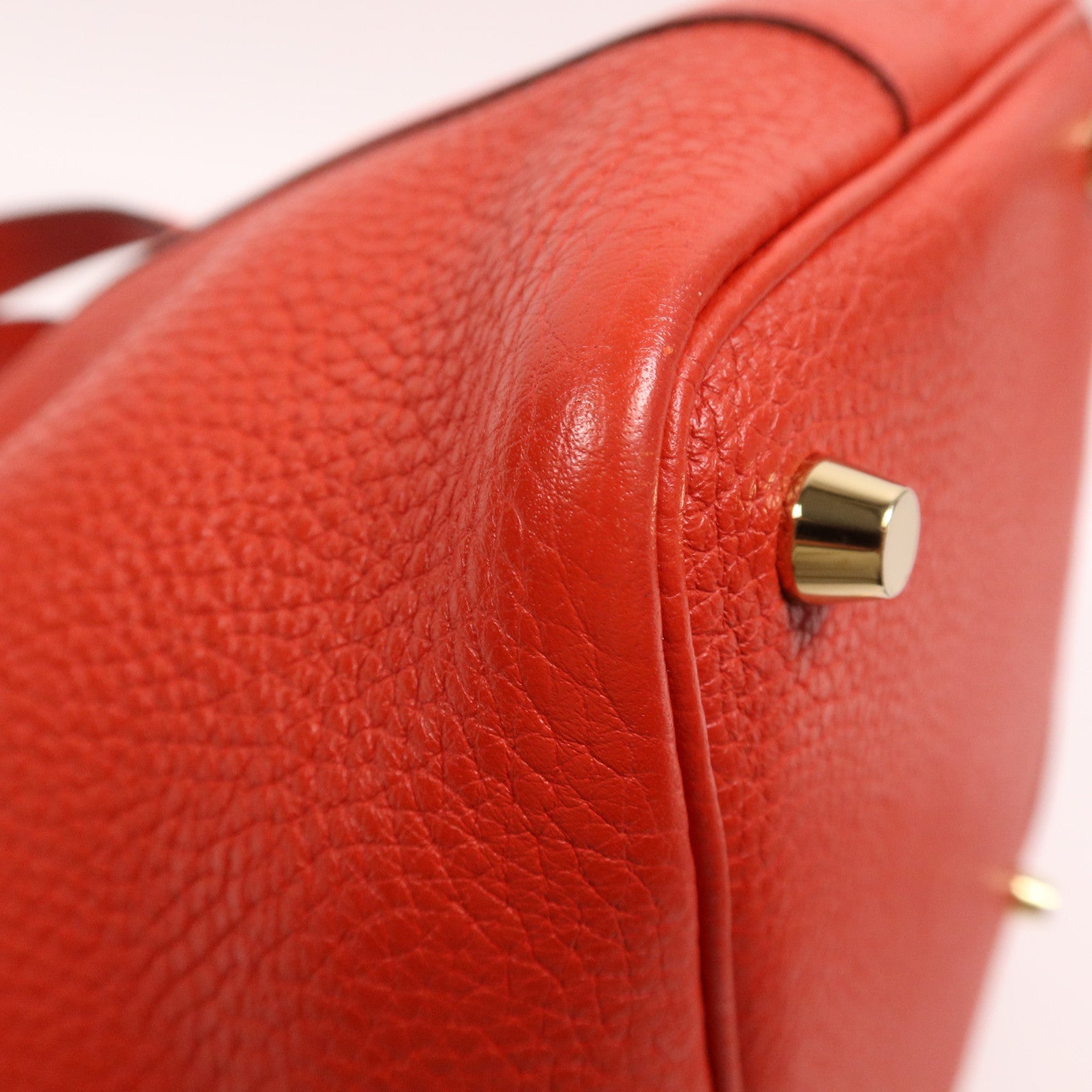 HERMES Clemence皮革Picotin PM金扣手挽袋Rouge Tomate