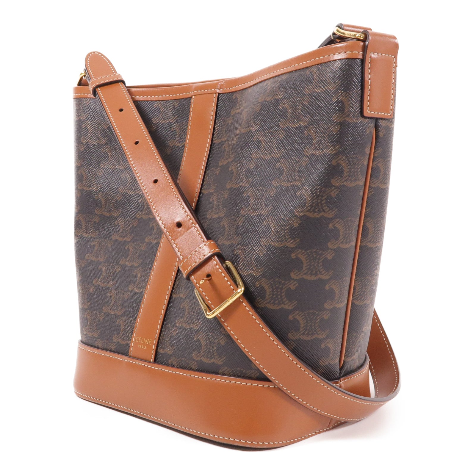 CELINE 塗層帆布Triomphe Bucket金扣肩背袋