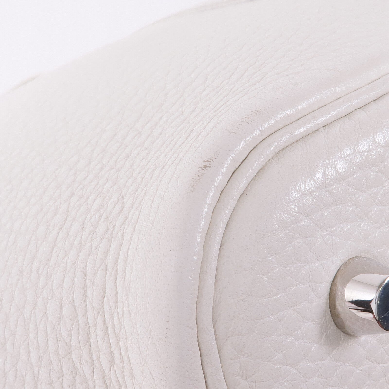 HERMES Clemence皮革Picotin MM銀扣手挽袋Blanc