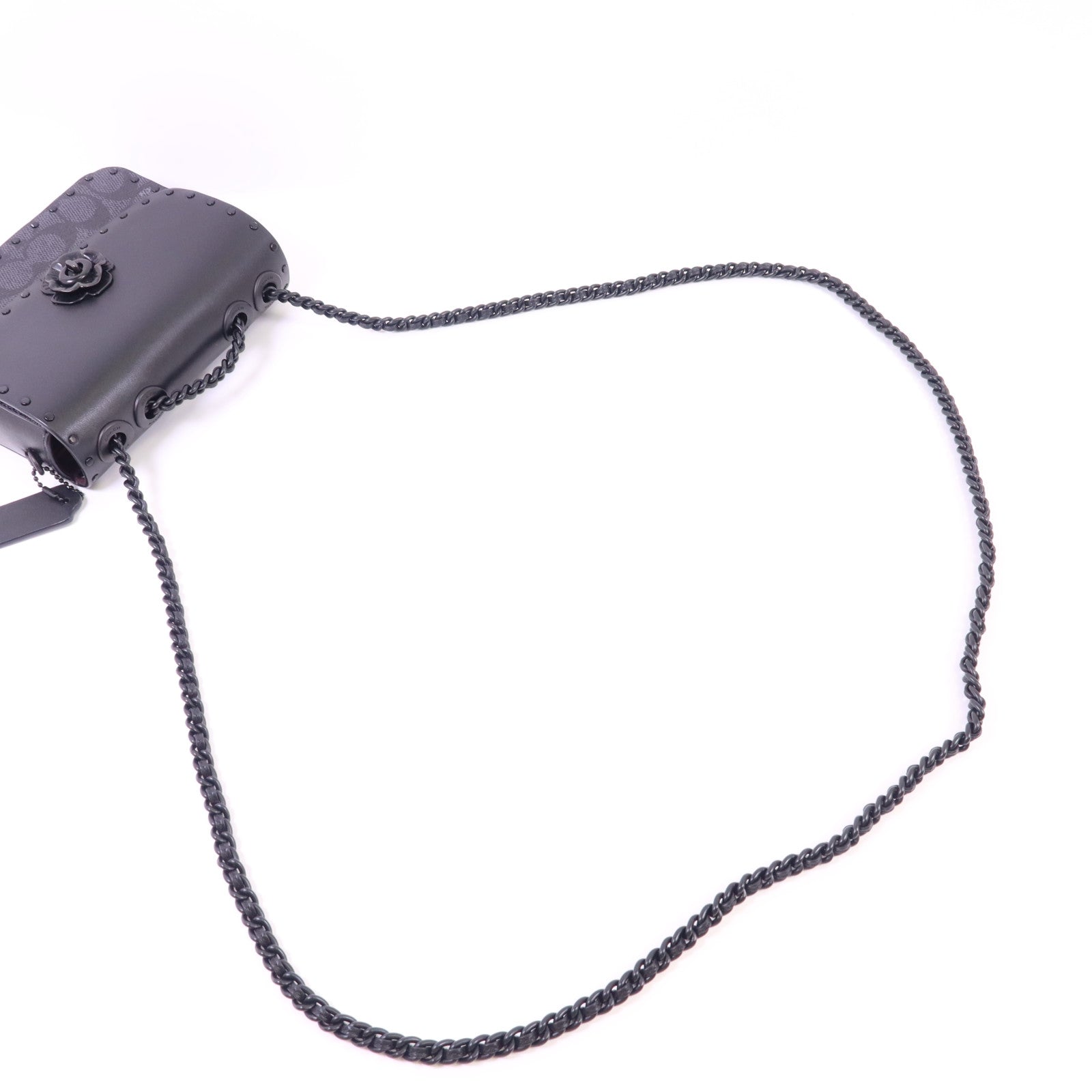 COACH 塗層帆布/牛皮皮革Mini Flap Crossbody Bag鏈帶肩背袋