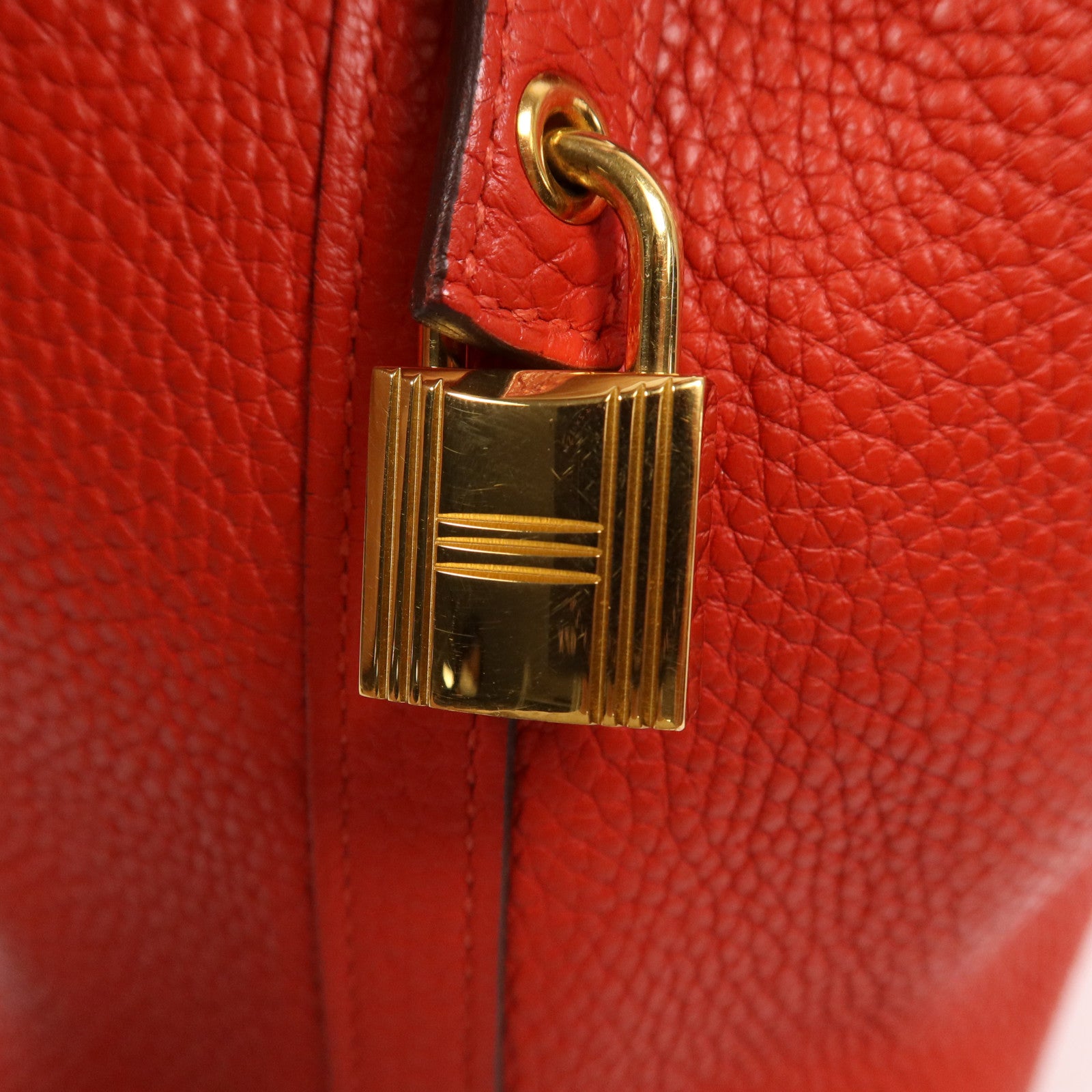 HERMES Clemence皮革Picotin PM金扣手挽袋Rouge Tomate