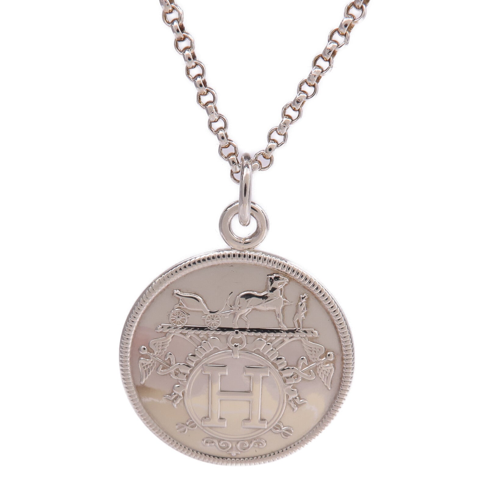 HERMES 925純銀/18K玫瑰金Ex Libris MM項鍊