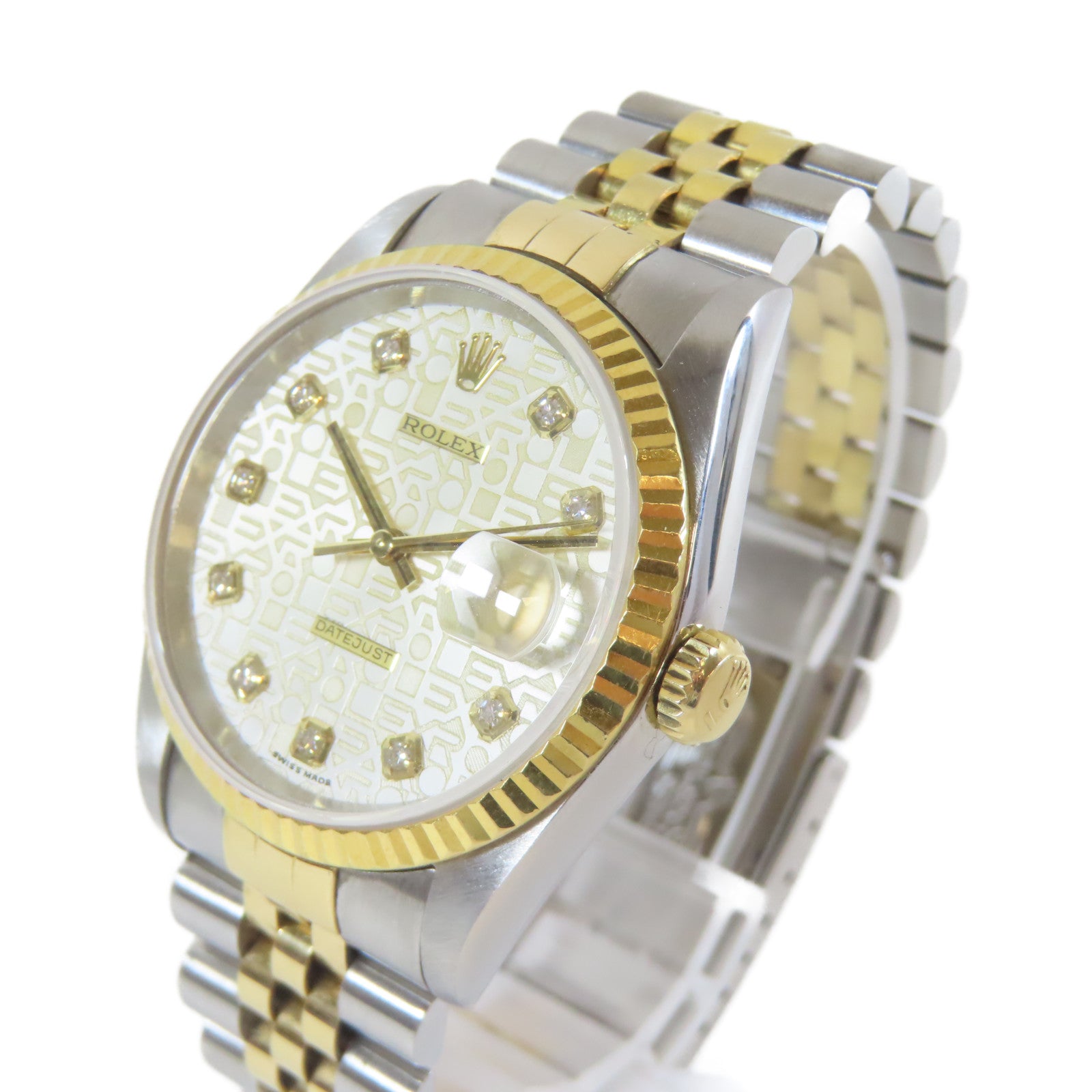 ROLEX Datejust 18K黃金/不鏽鋼手錶自動機芯銀色#16.75cm