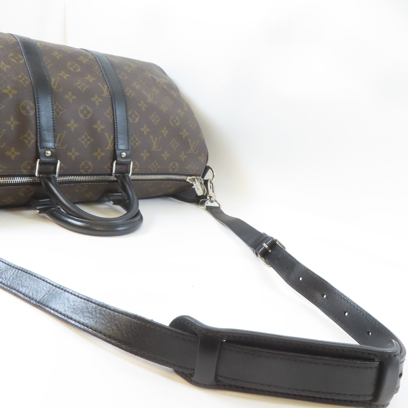 LOUIS VUITTON Monogram Macassar Keepall Bandoulière 45銀扣手挽肩背兩用袋啡色