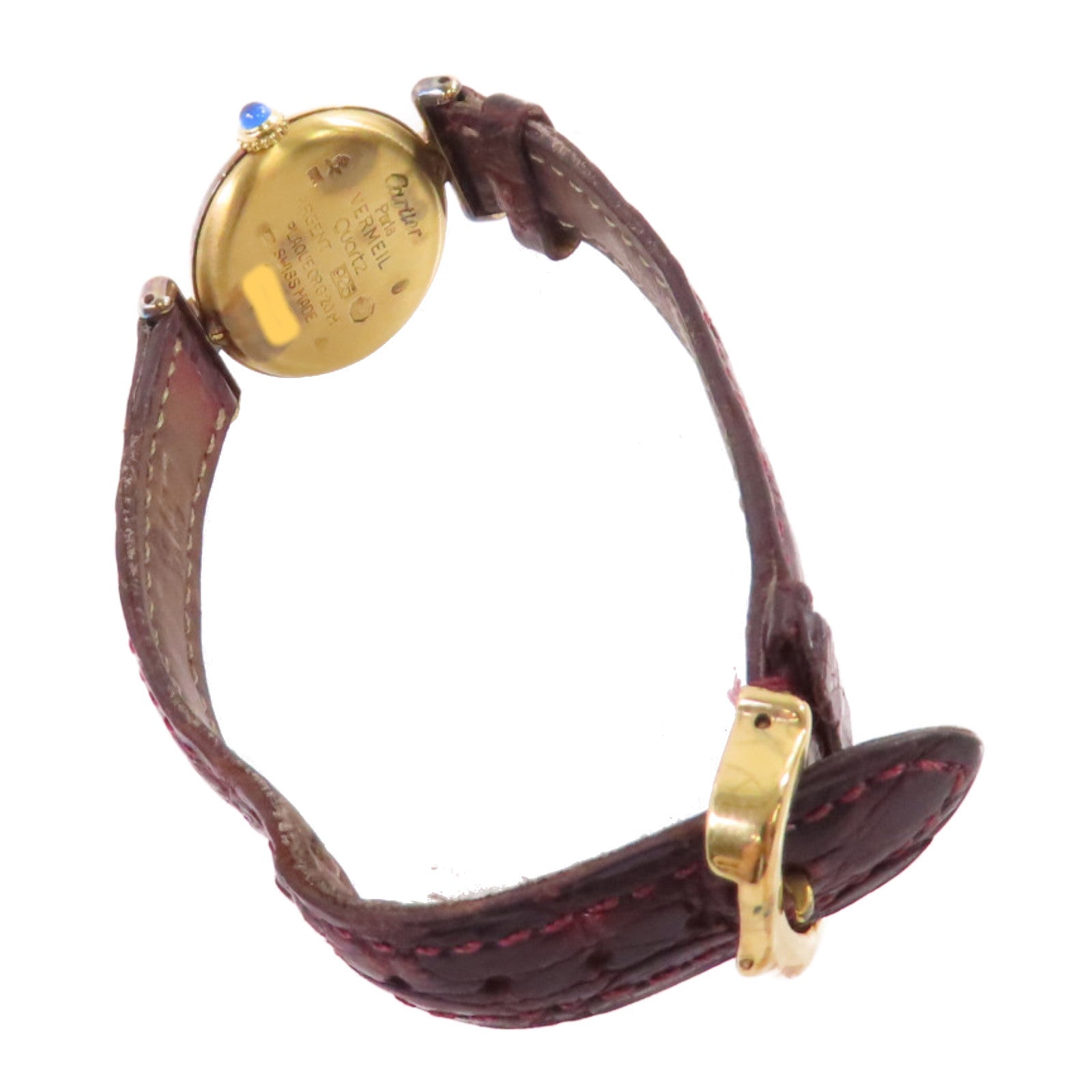 CARTIER Must Watch鍍金/皮帶石英機芯手錶白色