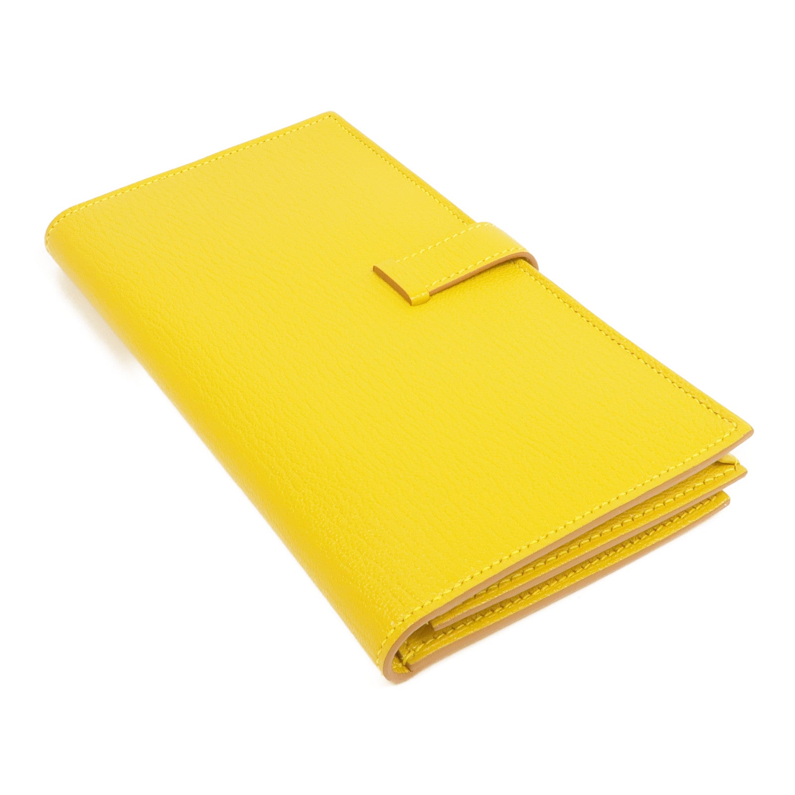 HERMES Chevre皮革Bearn Long Wallet金扣長錢包Jaune Ambre