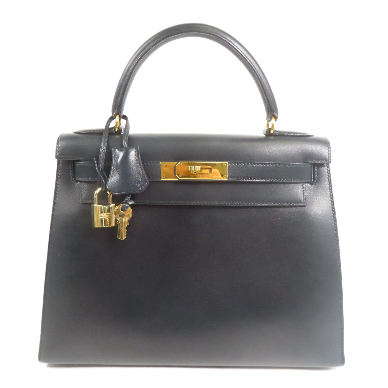 HERMES Box Calf皮革Vintage Kelly 28金扣手挽袋Black