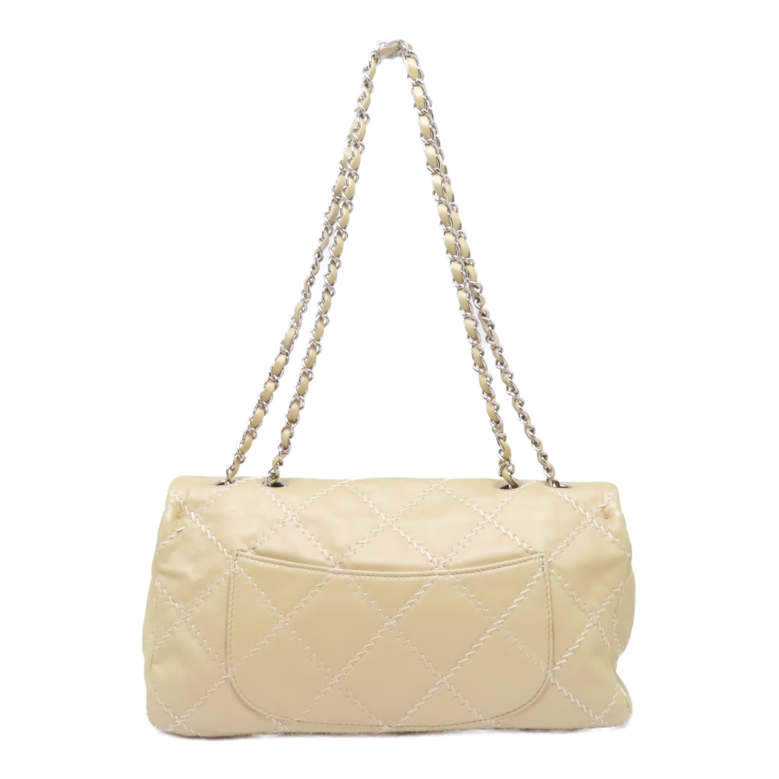 CHANEL 菱格羊皮皮革Chain Shoulder銀扣鏈帶肩背袋金色
