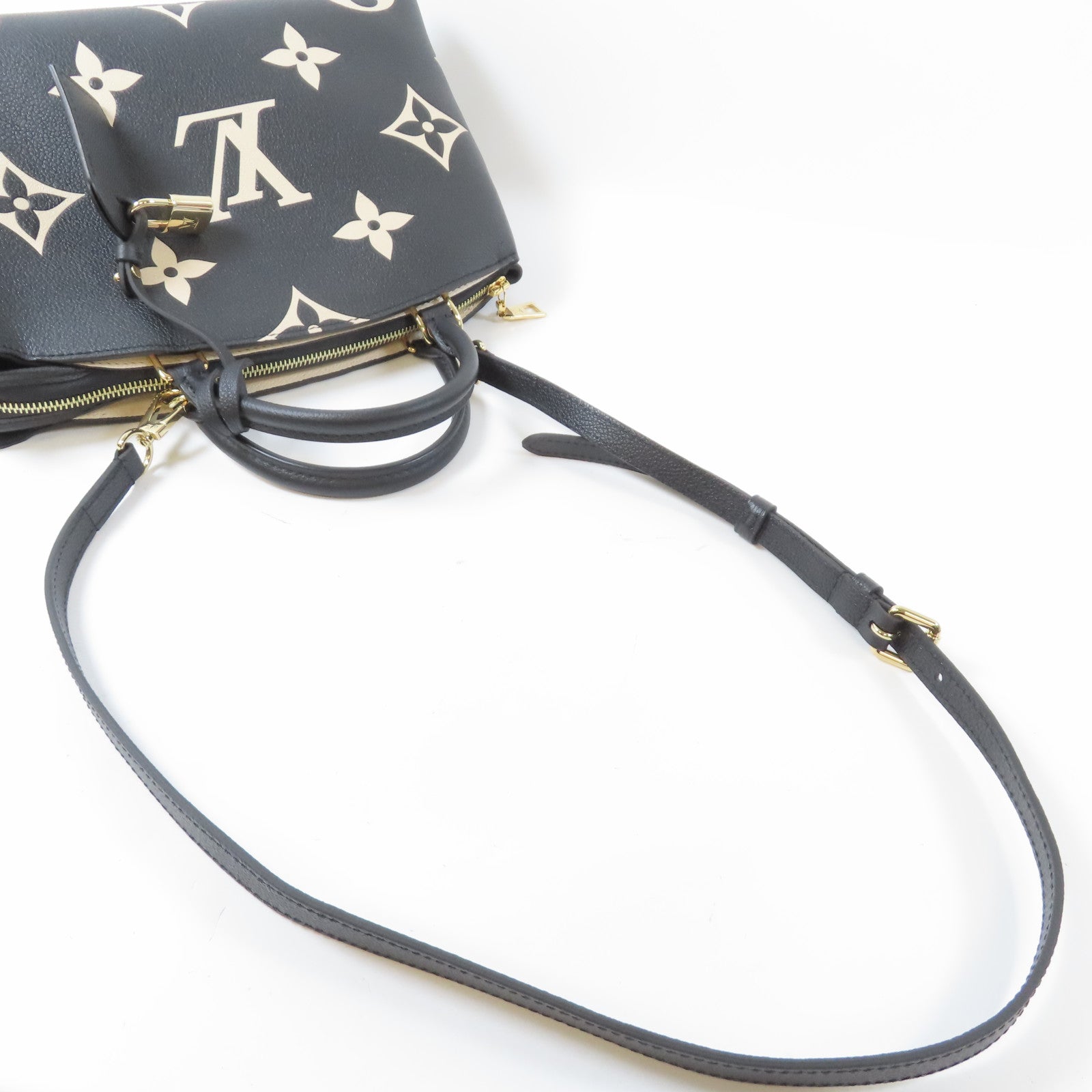 LOUIS VUITTON Monogram Empreinte Petit Palais PM金扣手挽肩背兩用袋黑色/米色