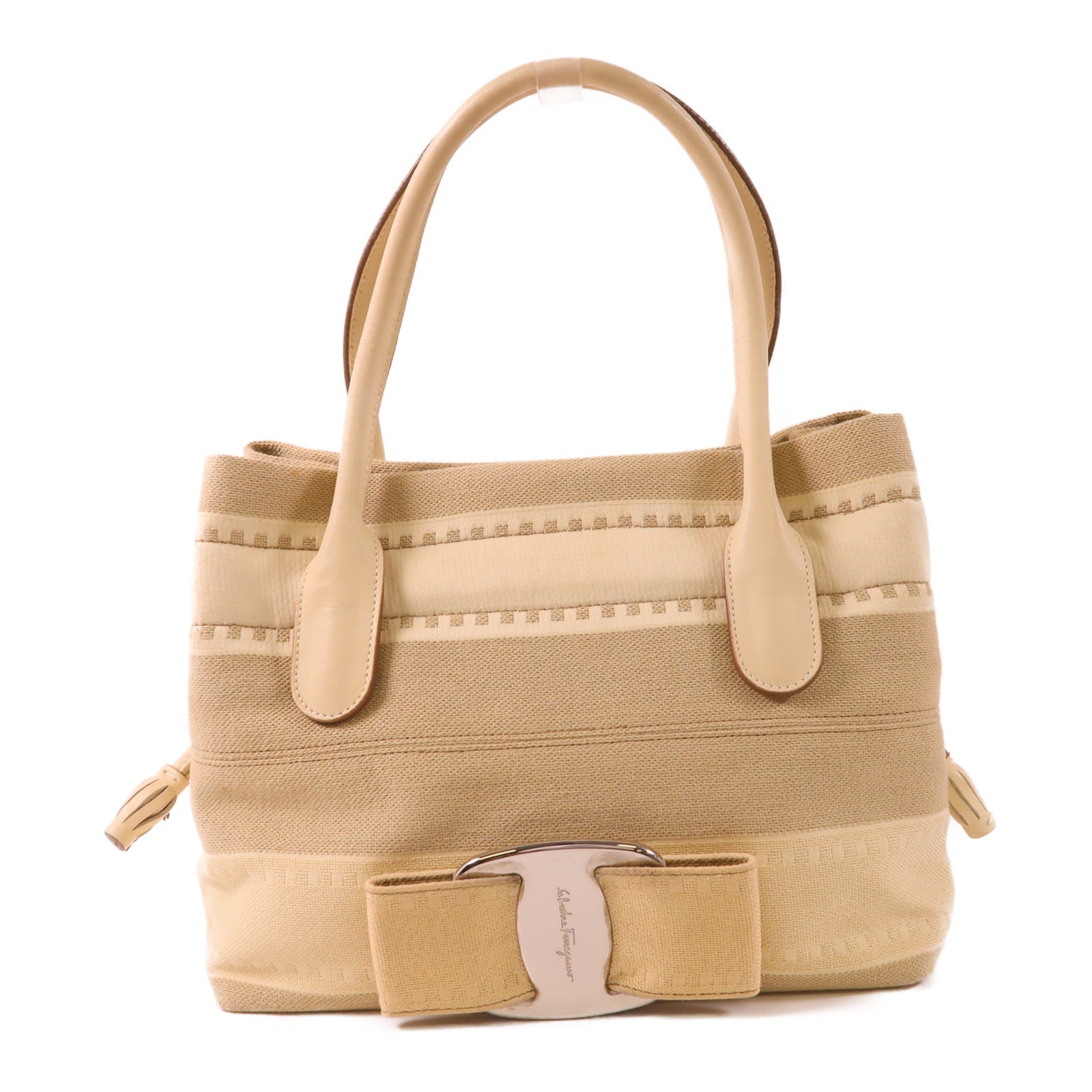 Salvatore Ferragamo 帆布Vara Ribbon Handbag銀扣手挽袋