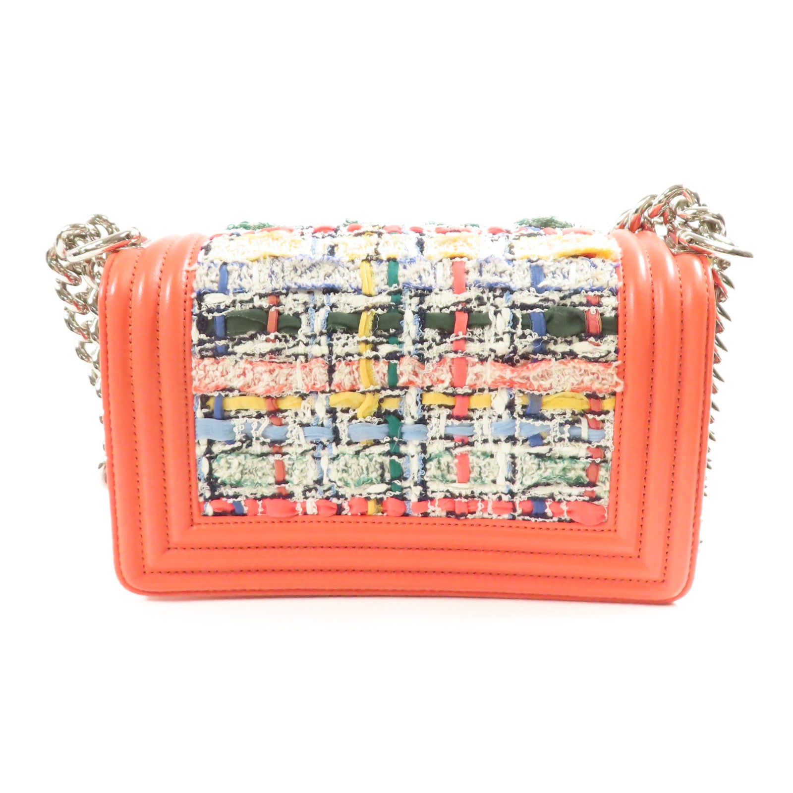 CHANEL 斜紋軟呢Boy 20銀扣鏈帶肩背袋