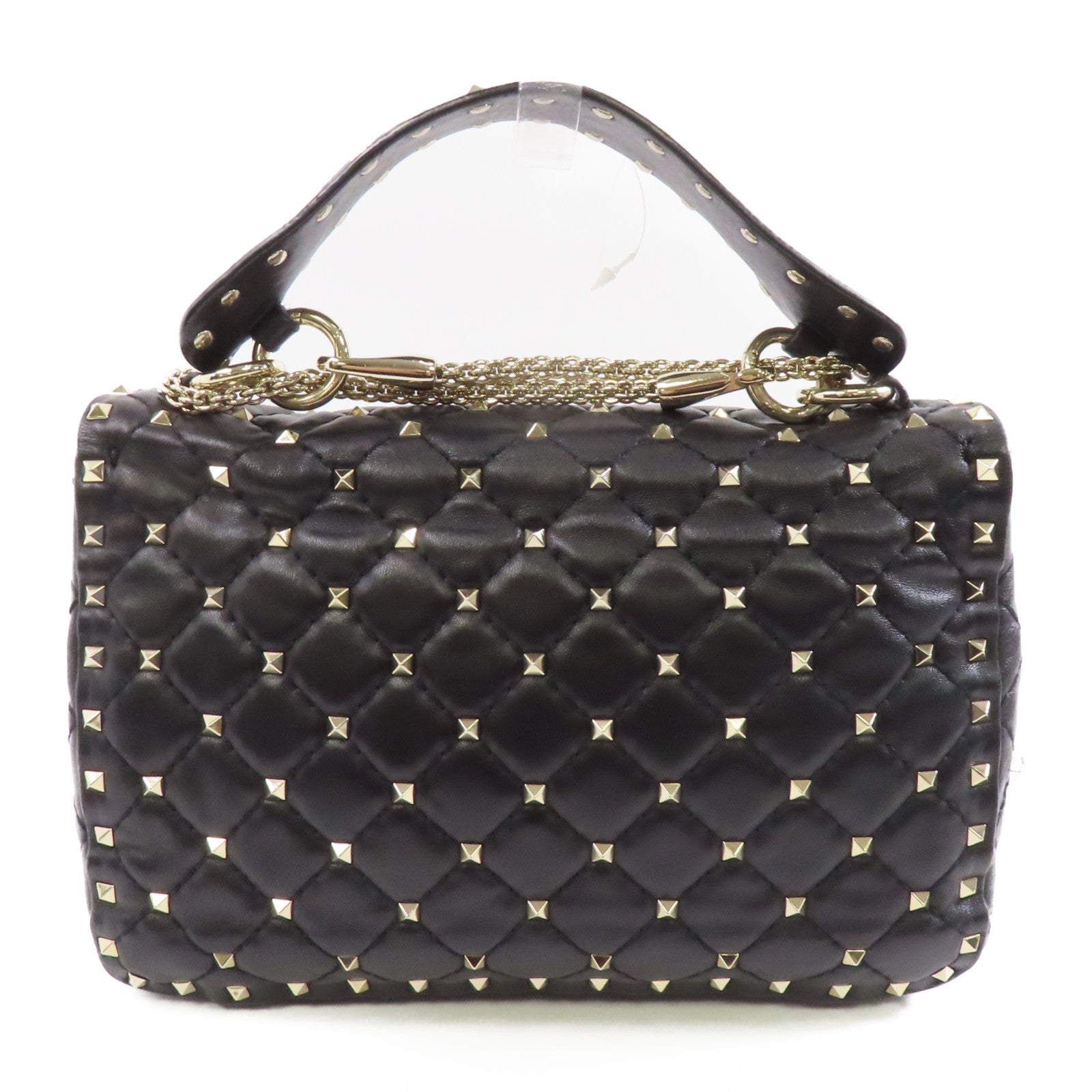 Valentino 牛皮皮革Garavani Rockstud Spike Bag銀扣鏈帶手挽肩背兩用袋黑色