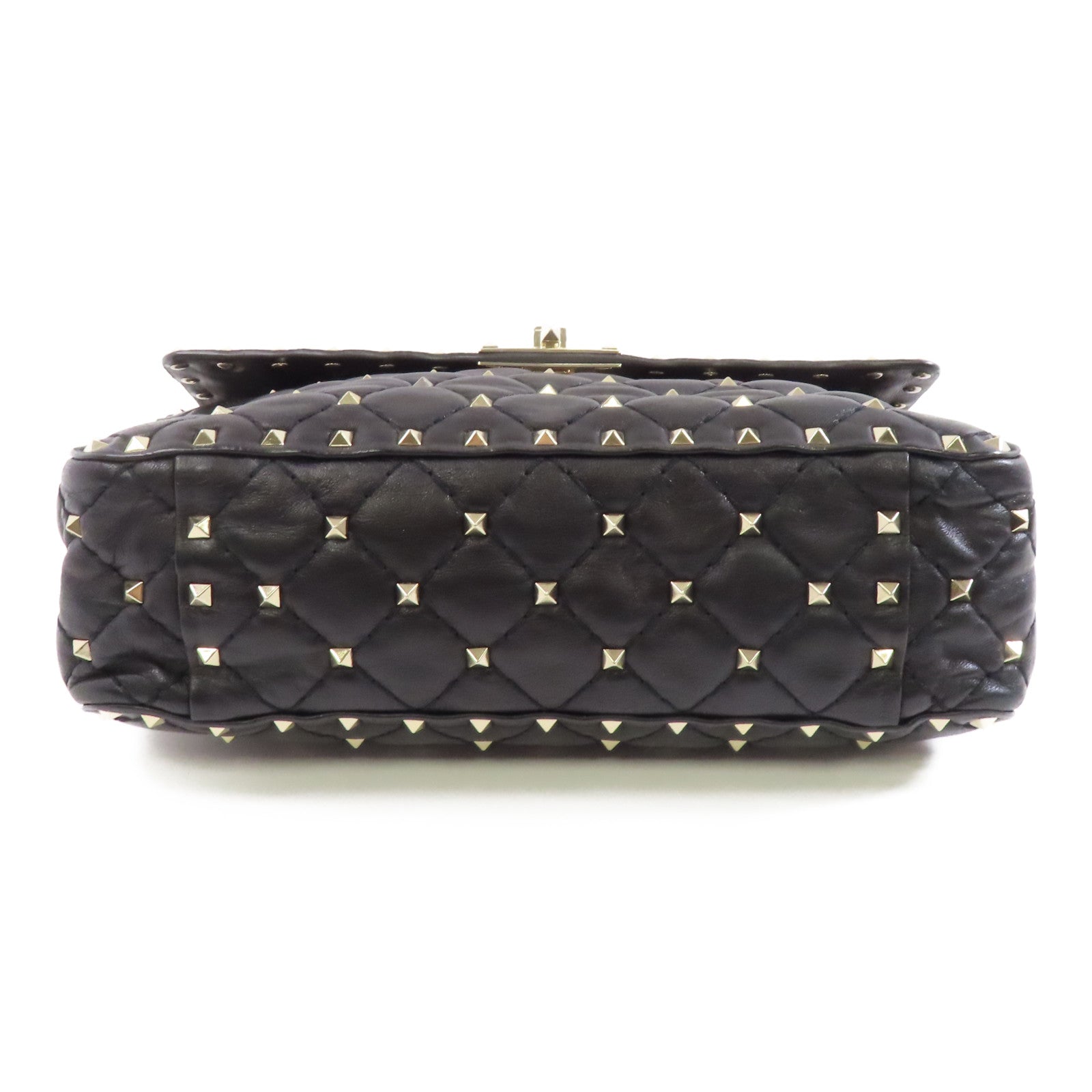 Valentino 牛皮皮革Garavani Rockstud Spike Bag銀扣鏈帶手挽肩背兩用袋黑色
