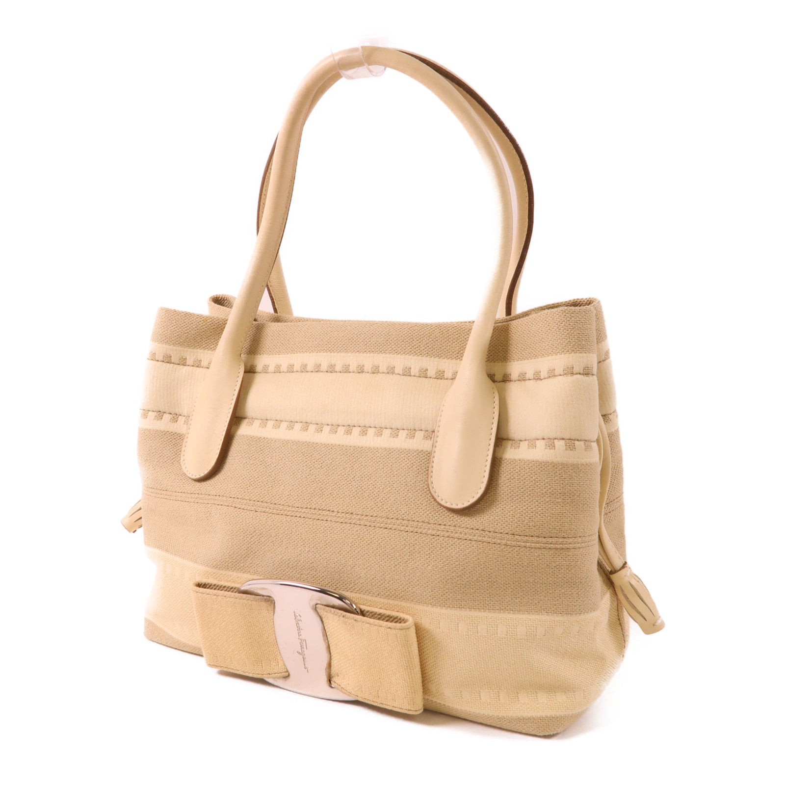 Salvatore Ferragamo 帆布Vara Ribbon Handbag銀扣手挽袋