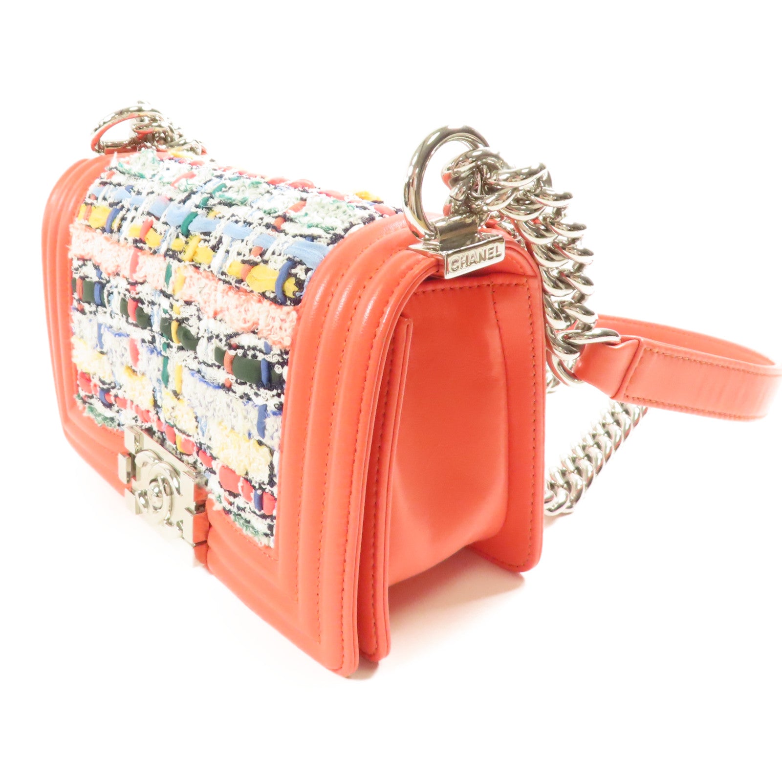 CHANEL 斜紋軟呢Boy 20銀扣鏈帶肩背袋