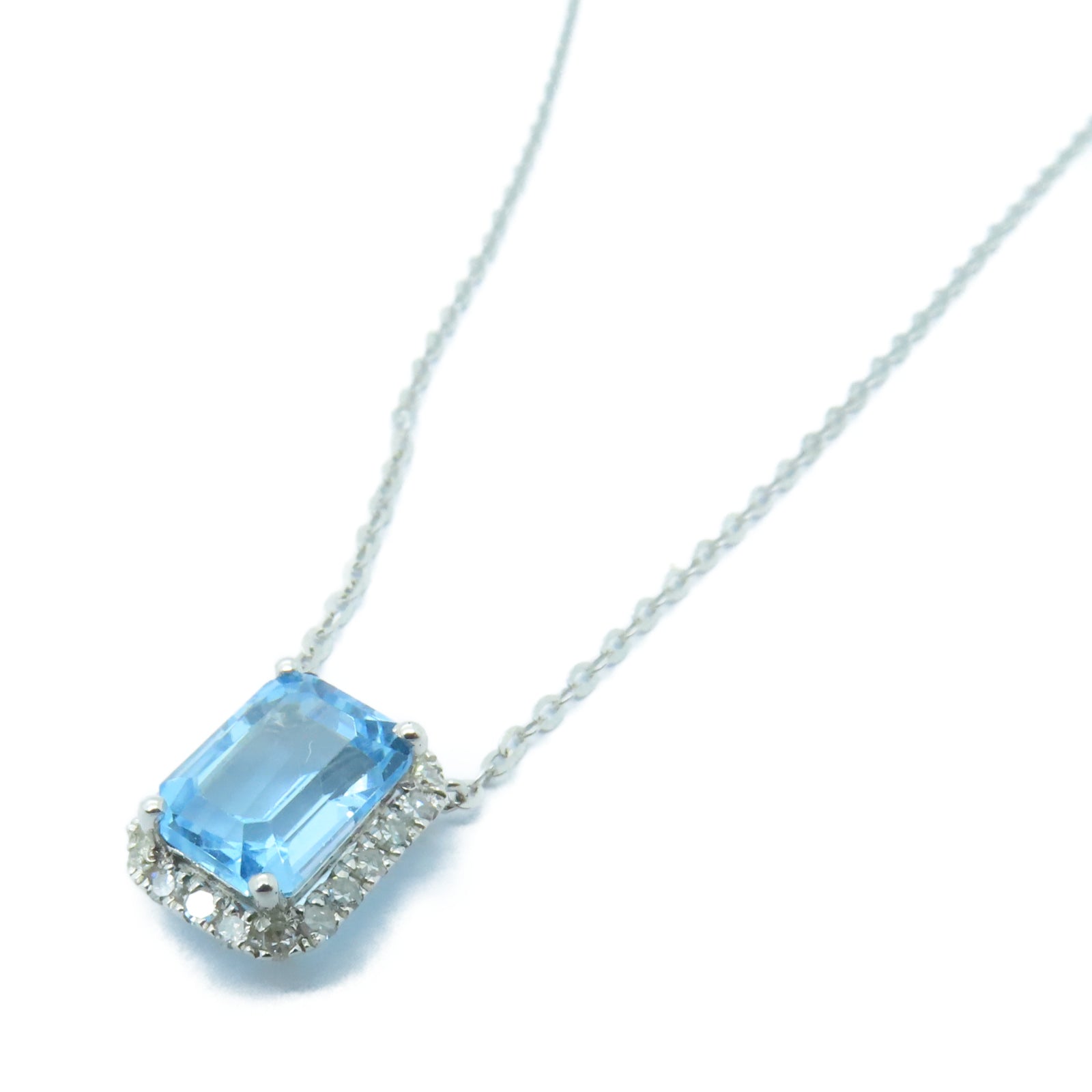 JEWELRY 【激減優惠】18K白金Necklace海藍寶石/0.12ct鑽石項鏈藍色/銀色