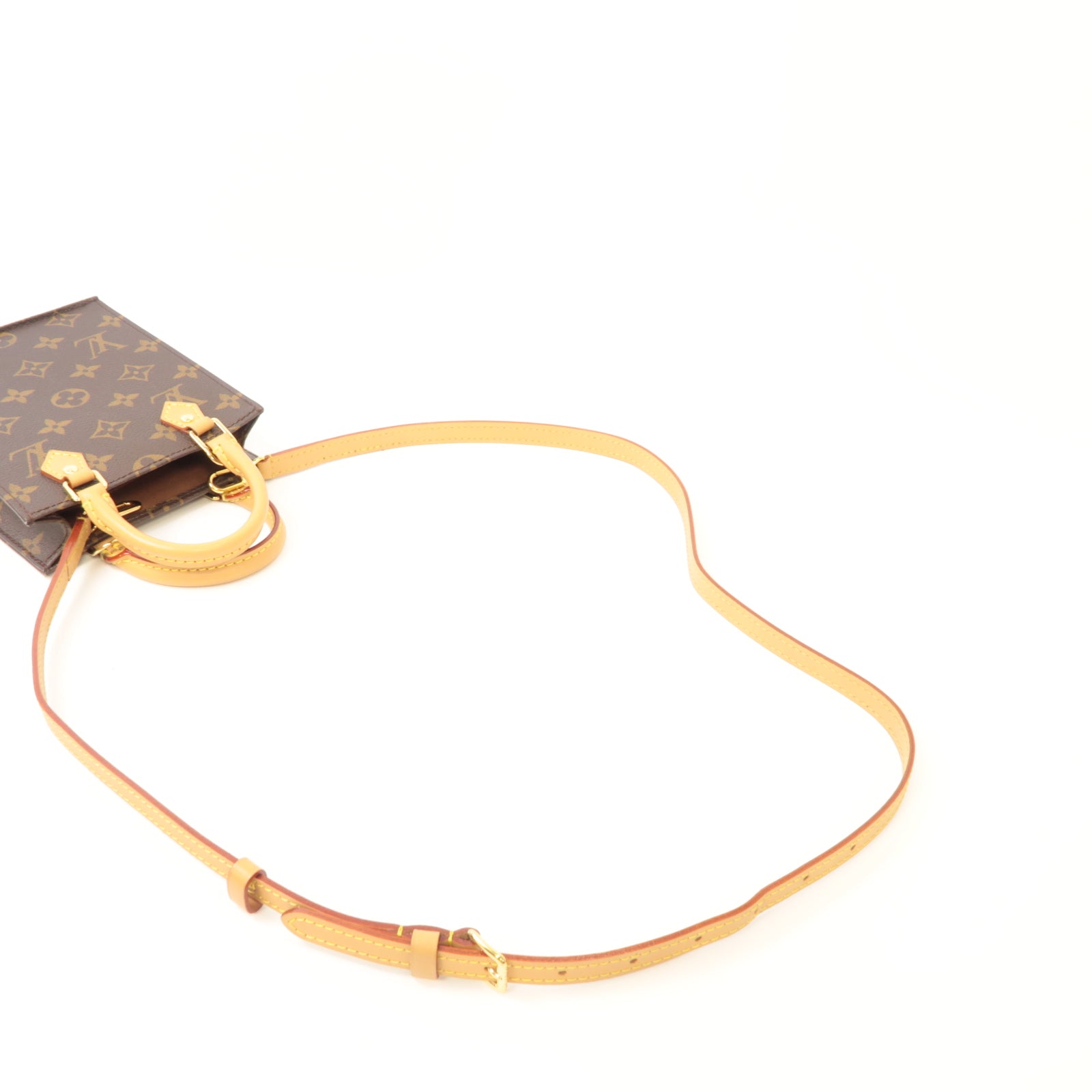 LOUIS VUITTON **【激減優惠】Monogram Petit Sac Plat金扣手挽肩背兩用袋棕色