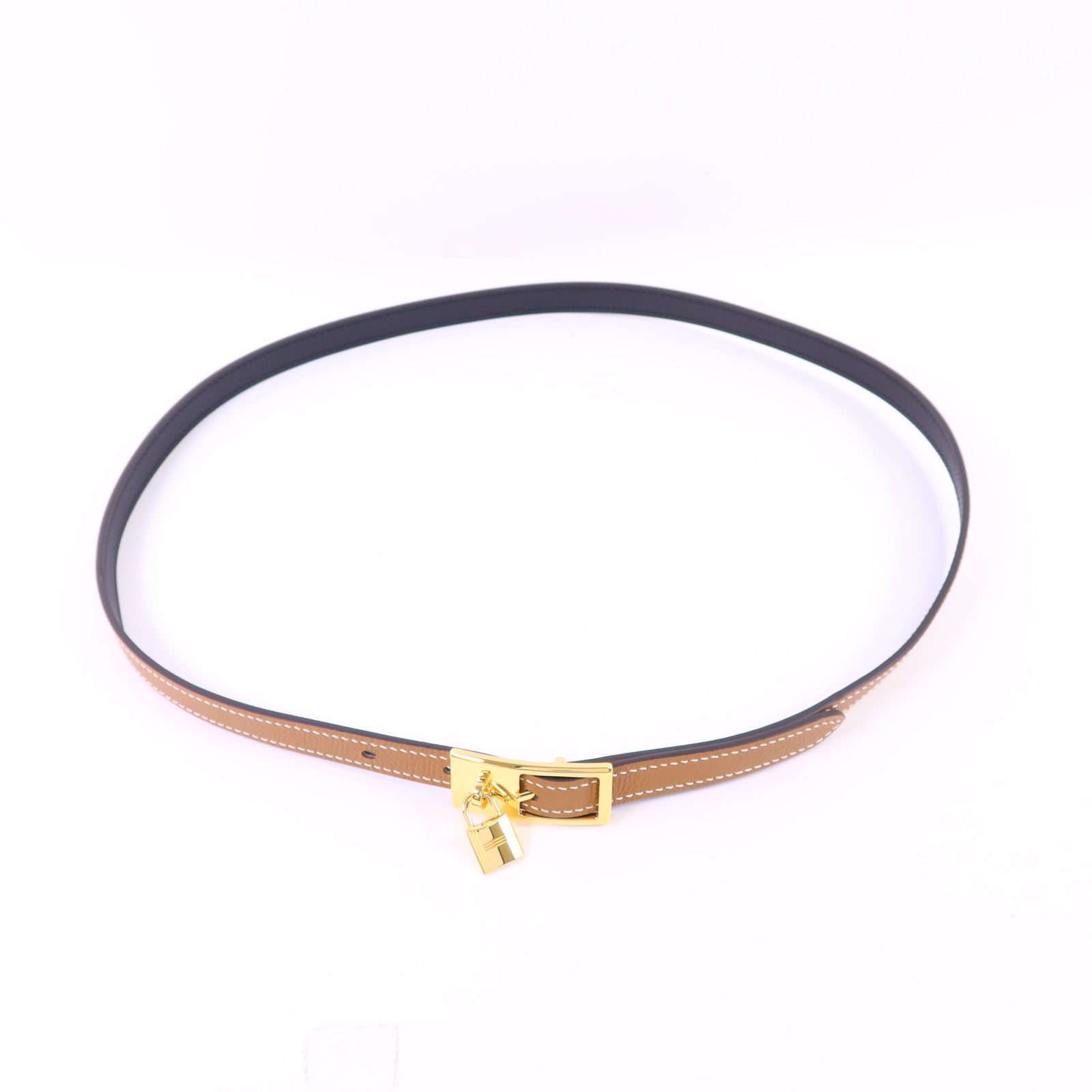 HERMES Epsom皮革/Swift皮革Lucky 15 Reversible金扣皮帶Gold/Noir