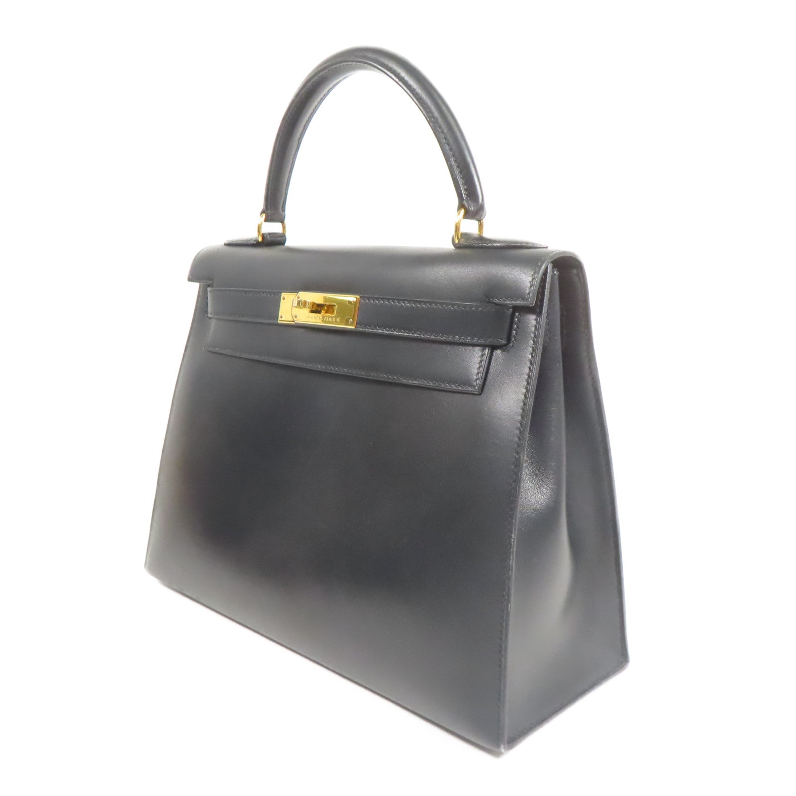 HERMES Box Calf皮革Vintage Kelly 28金扣手挽袋Black