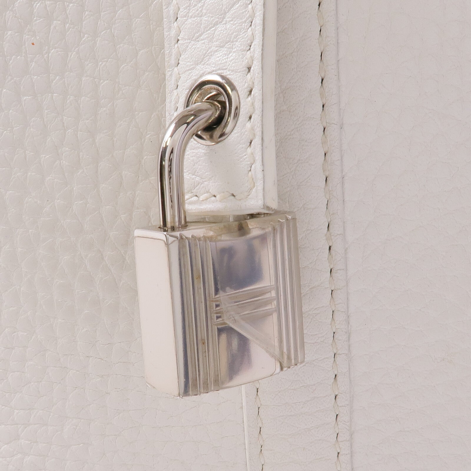 HERMES Clemence皮革Picotin MM銀扣手挽袋Blanc