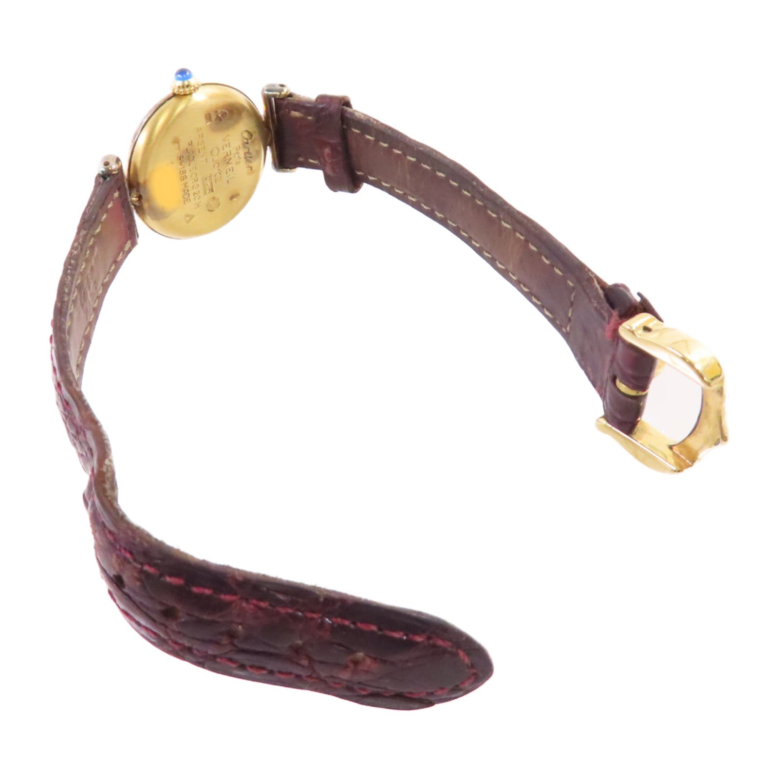 CARTIER Must Watch鍍金/皮帶石英機芯手錶白色