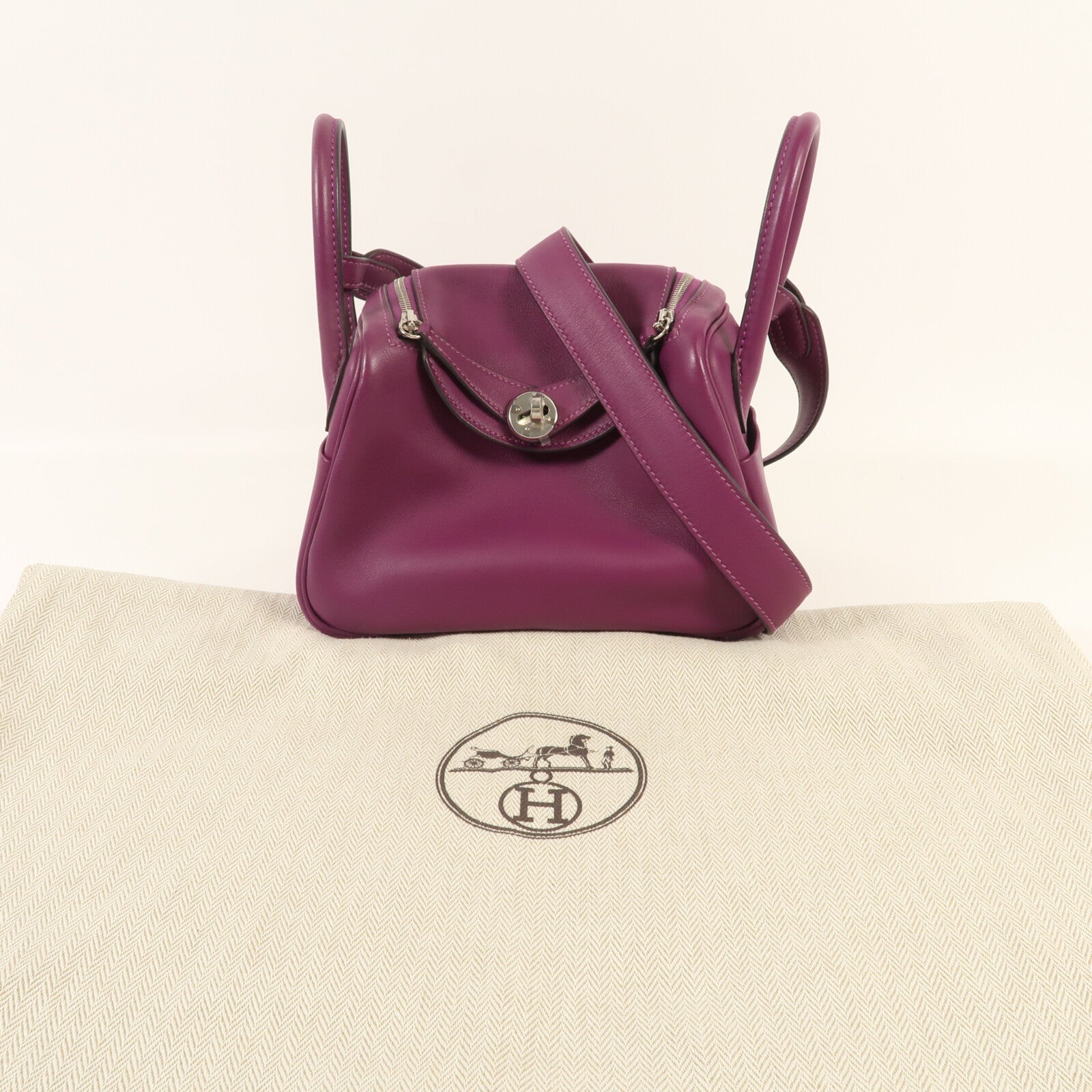 HERMES Swift皮革Mini Lindy銀扣手挽肩背兩用袋Anemone