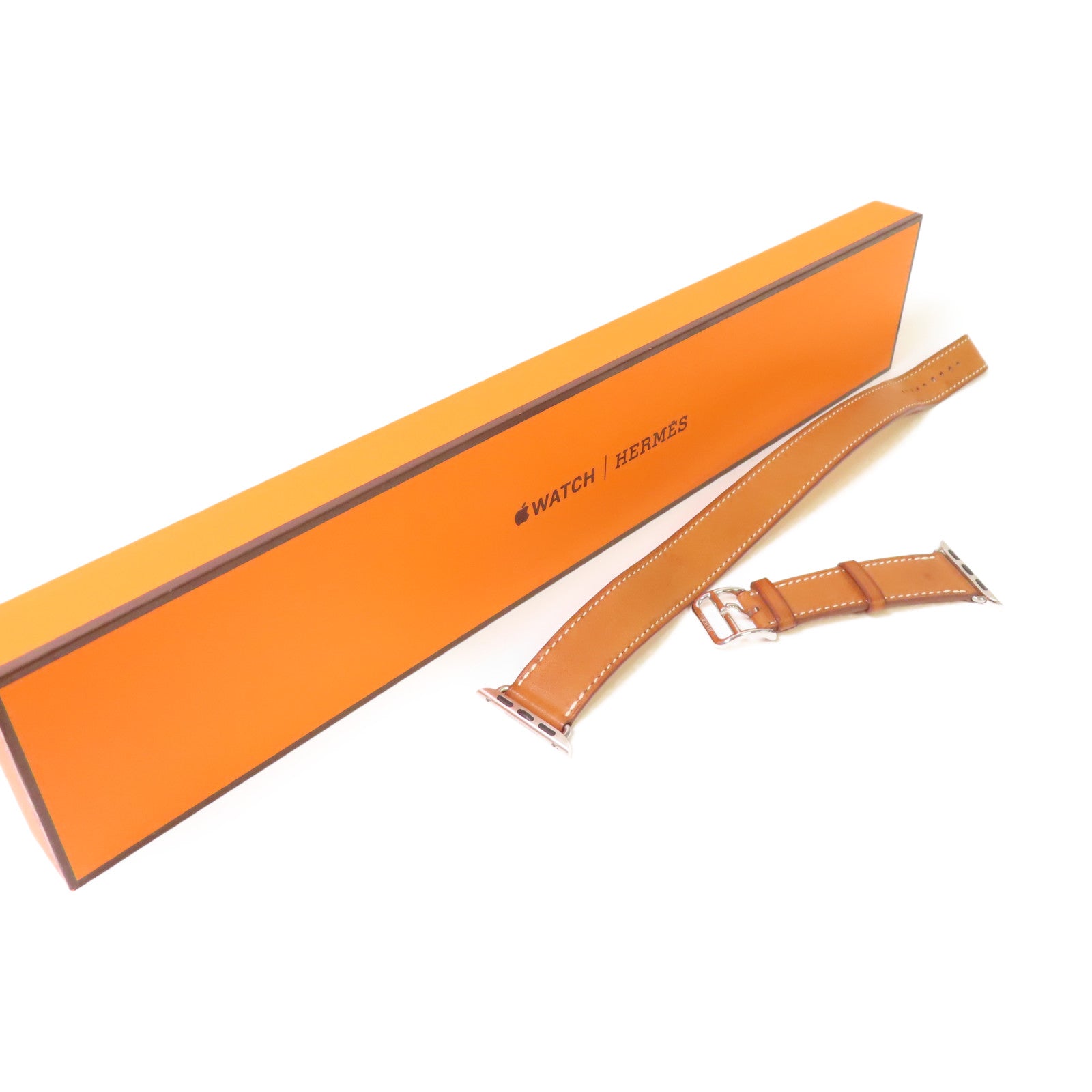 HERMES 【激減優惠】牛皮皮革Apple Watch Band Double Tour for Series 7 38mm Case銀扣手錶帶啡色