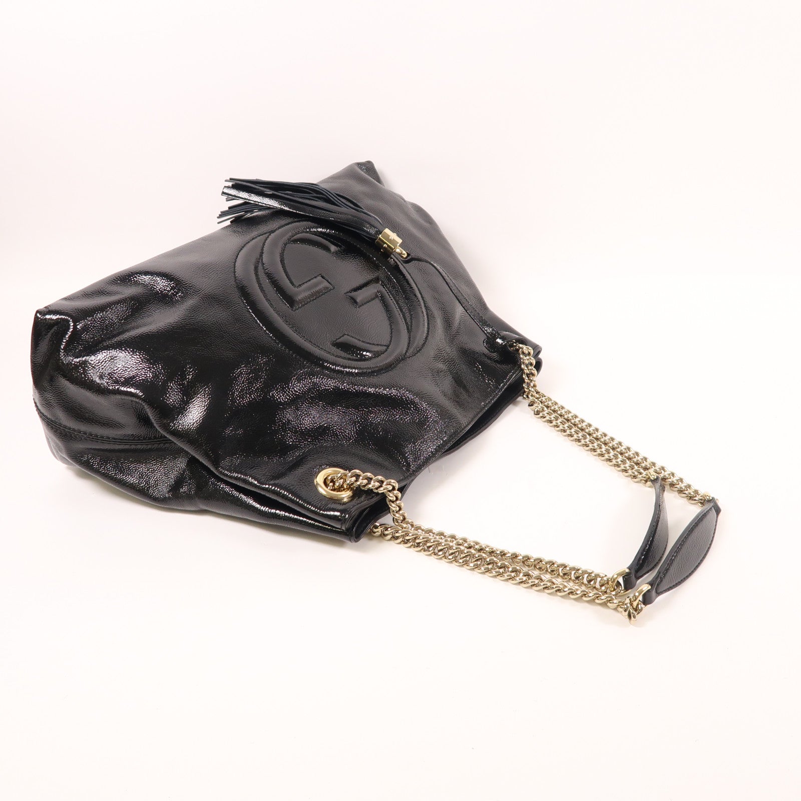 GUCCI 漆皮皮革Chain Shoulder金扣鏈帶肩背袋