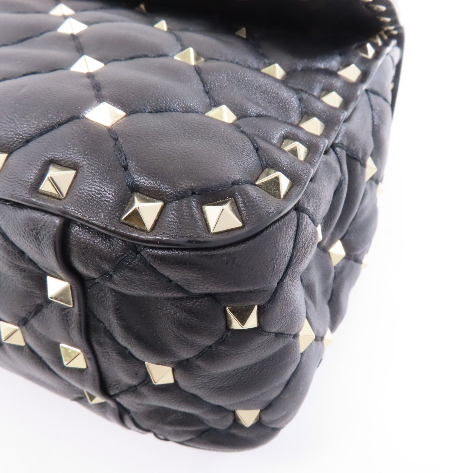 Valentino 牛皮皮革Garavani Rockstud Spike Bag銀扣鏈帶手挽肩背兩用袋黑色