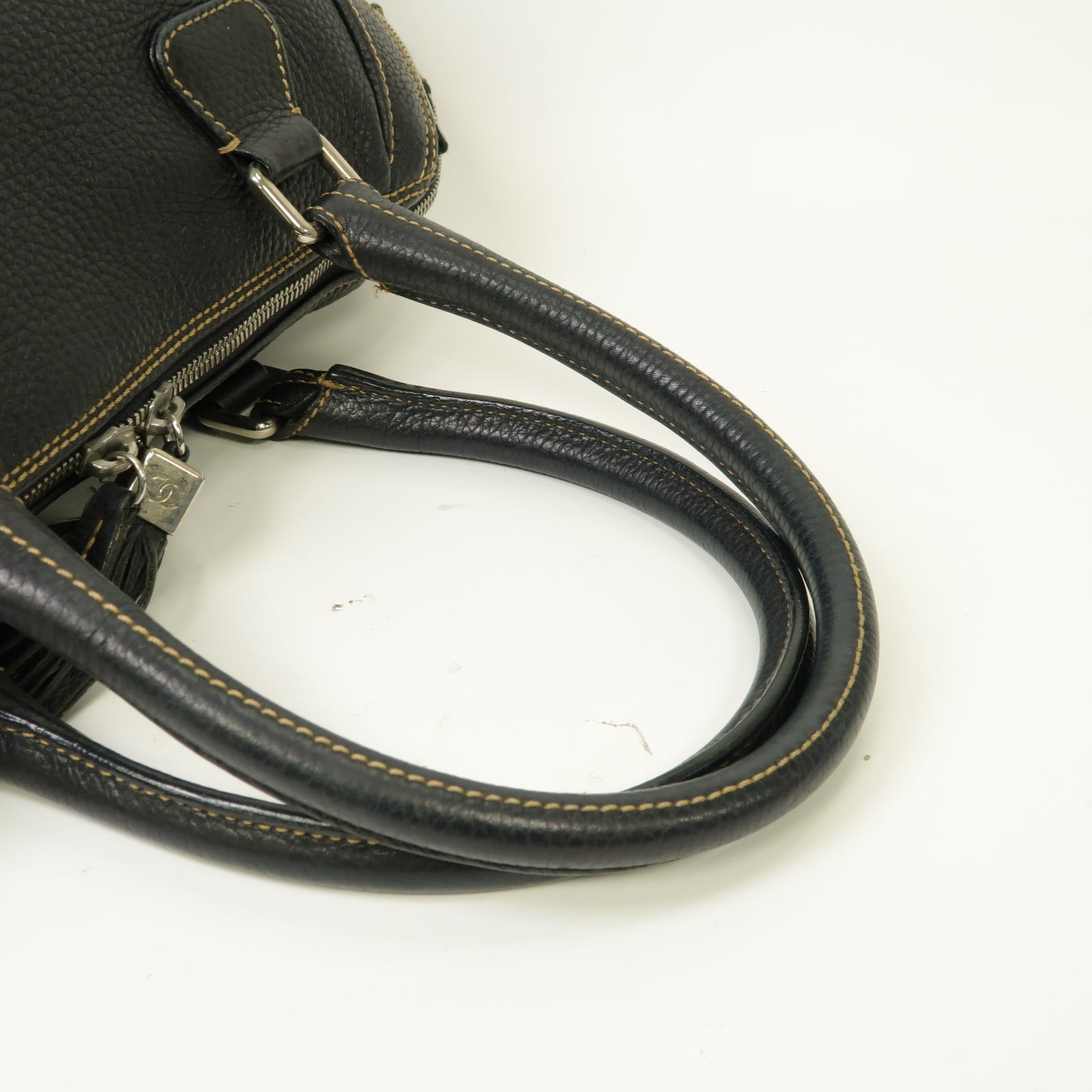 CHANEL 【激減優惠】牛皮皮革Boston Bag銀扣波士顿包黒色