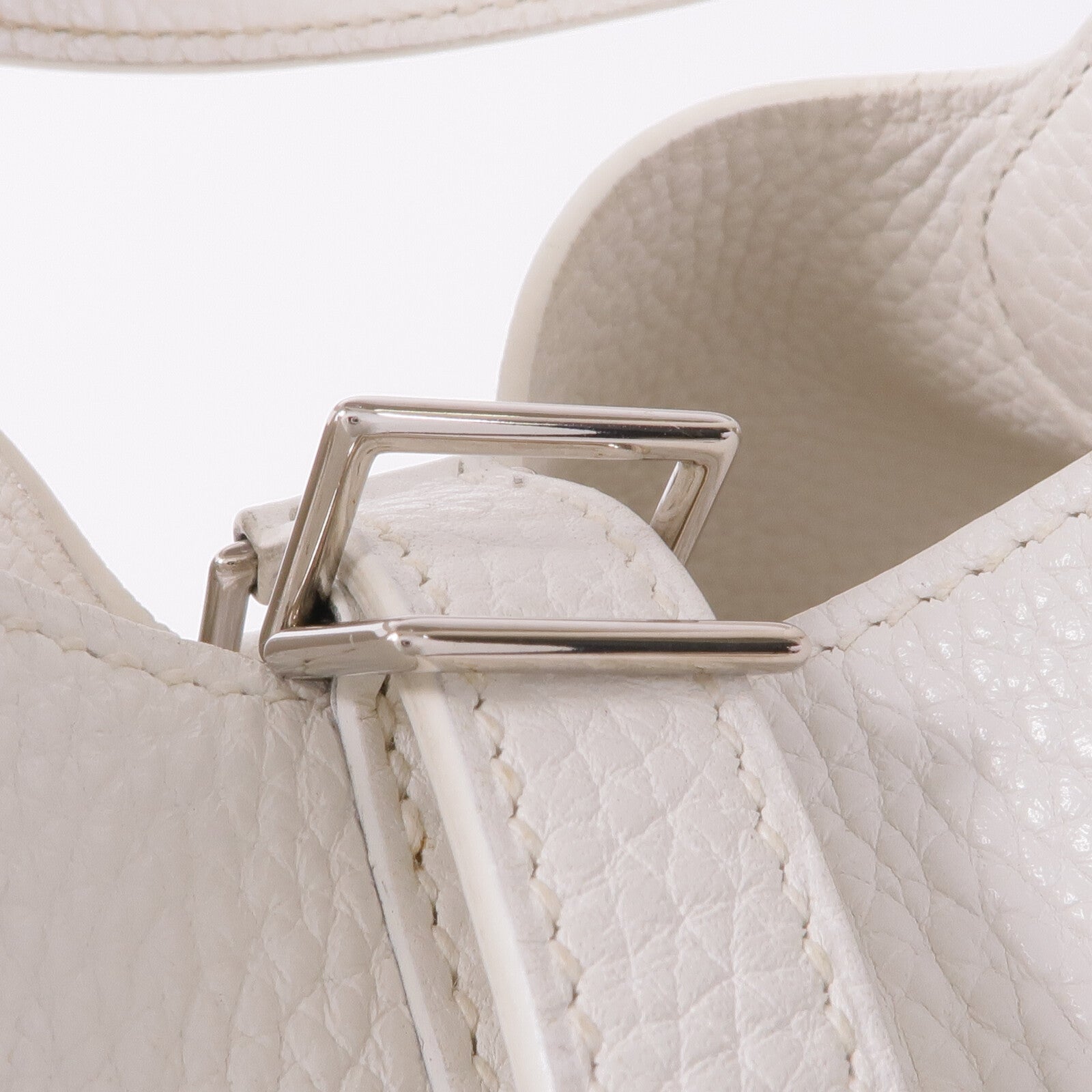 HERMES Clemence皮革Picotin MM銀扣手挽袋Blanc