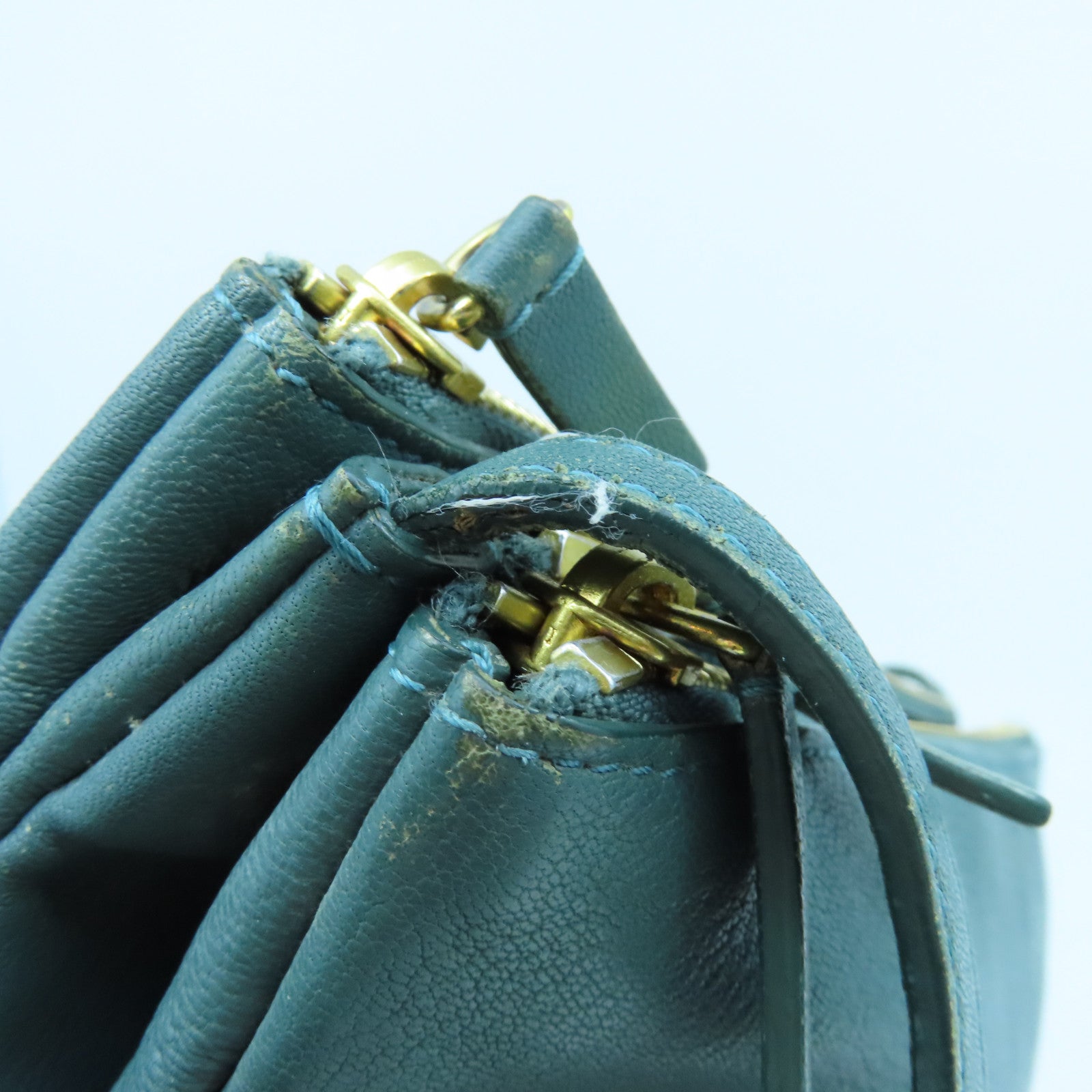 CELINE 牛皮皮革Shoulder Bag金扣肩背袋綠色