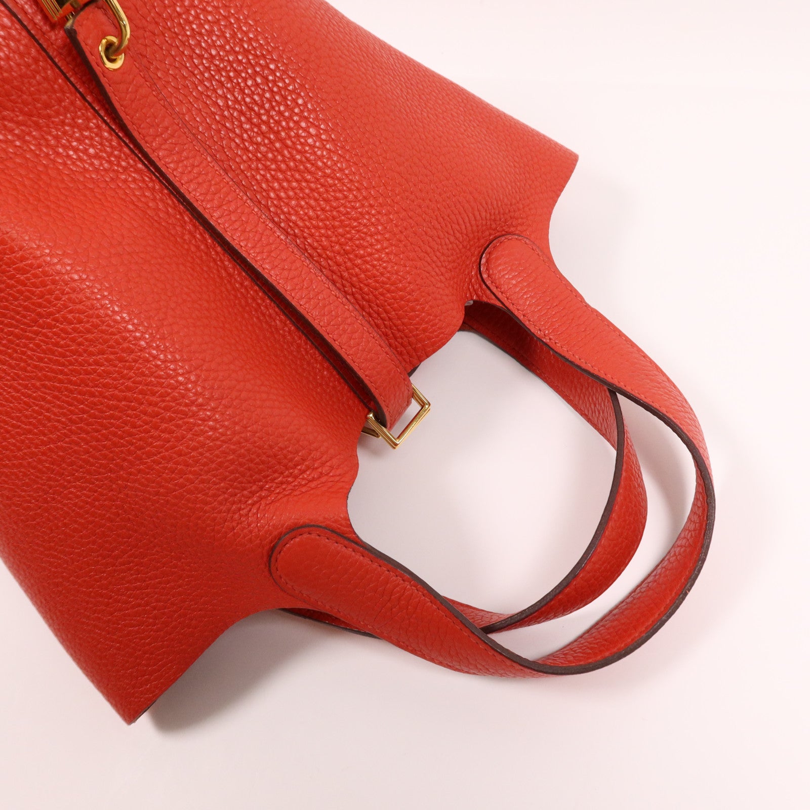 HERMES Clemence皮革Picotin PM金扣手挽袋Rouge Tomate