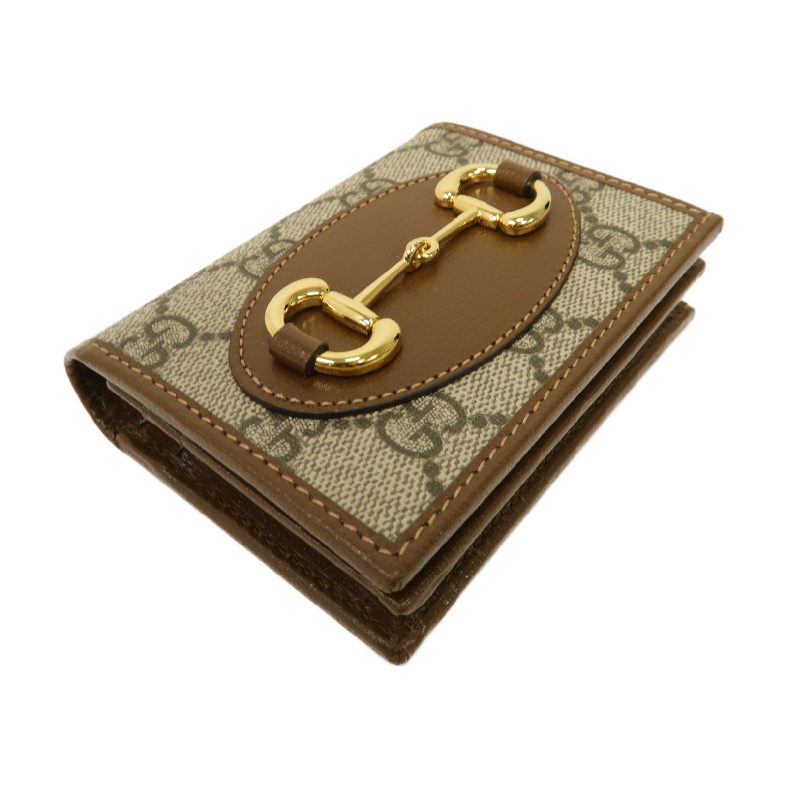 GUCCI 塗層帆布Horsebit 1955 Wallet/Card Holder金扣錢包/卡片套棕色