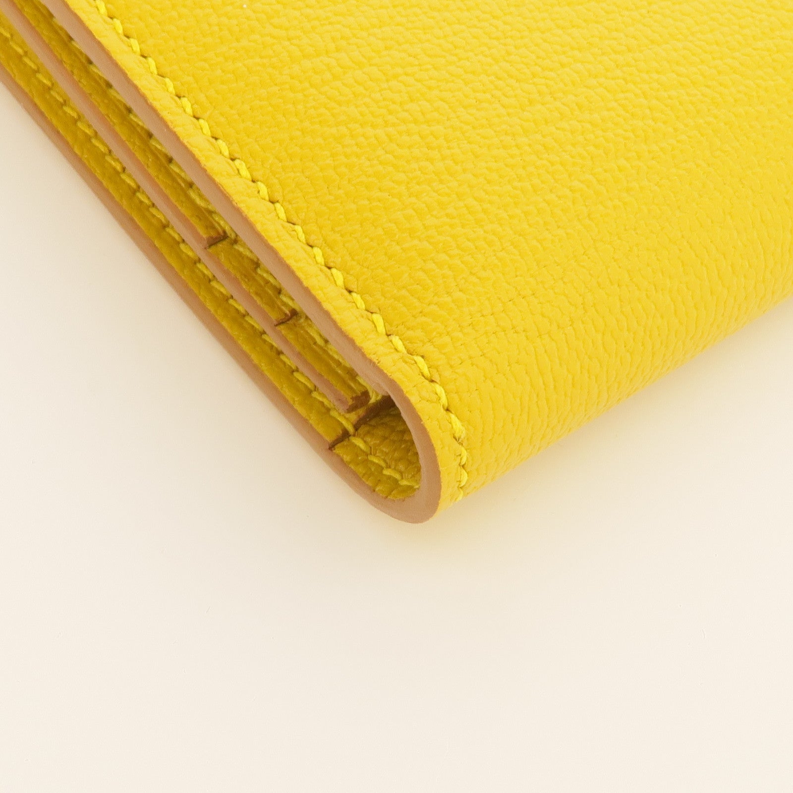 HERMES Chevre皮革Bearn Long Wallet金扣長錢包Jaune Ambre