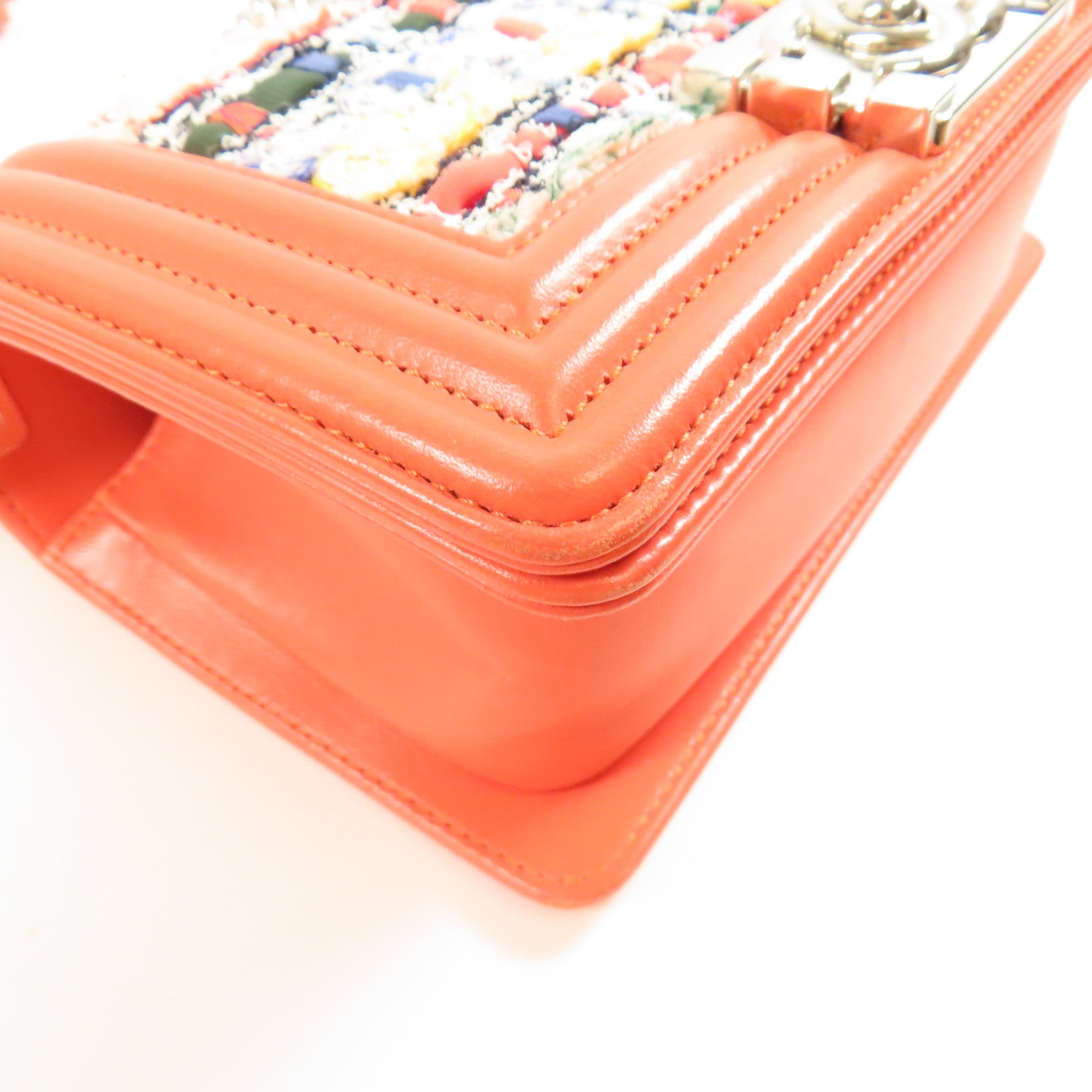 CHANEL 斜紋軟呢Boy 20銀扣鏈帶肩背袋