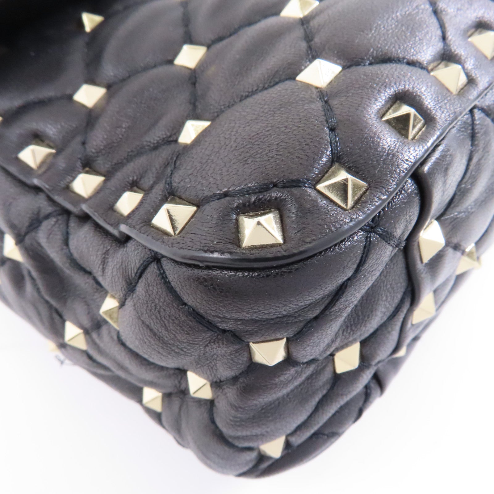 Valentino 牛皮皮革Garavani Rockstud Spike Bag銀扣鏈帶手挽肩背兩用袋黑色