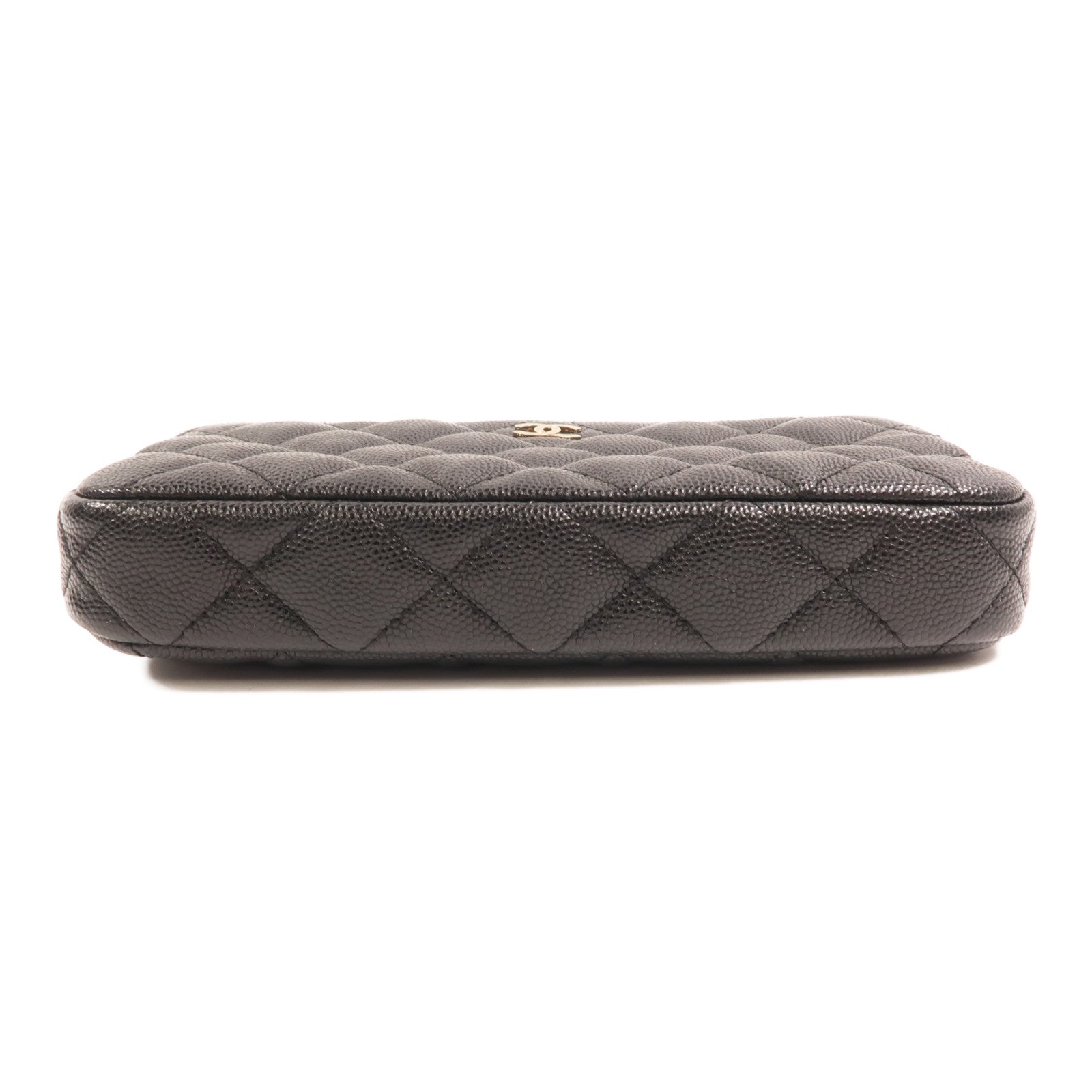 CHANEL 牛皮皮革Double Zip Clutch金扣鏈帶肩背袋