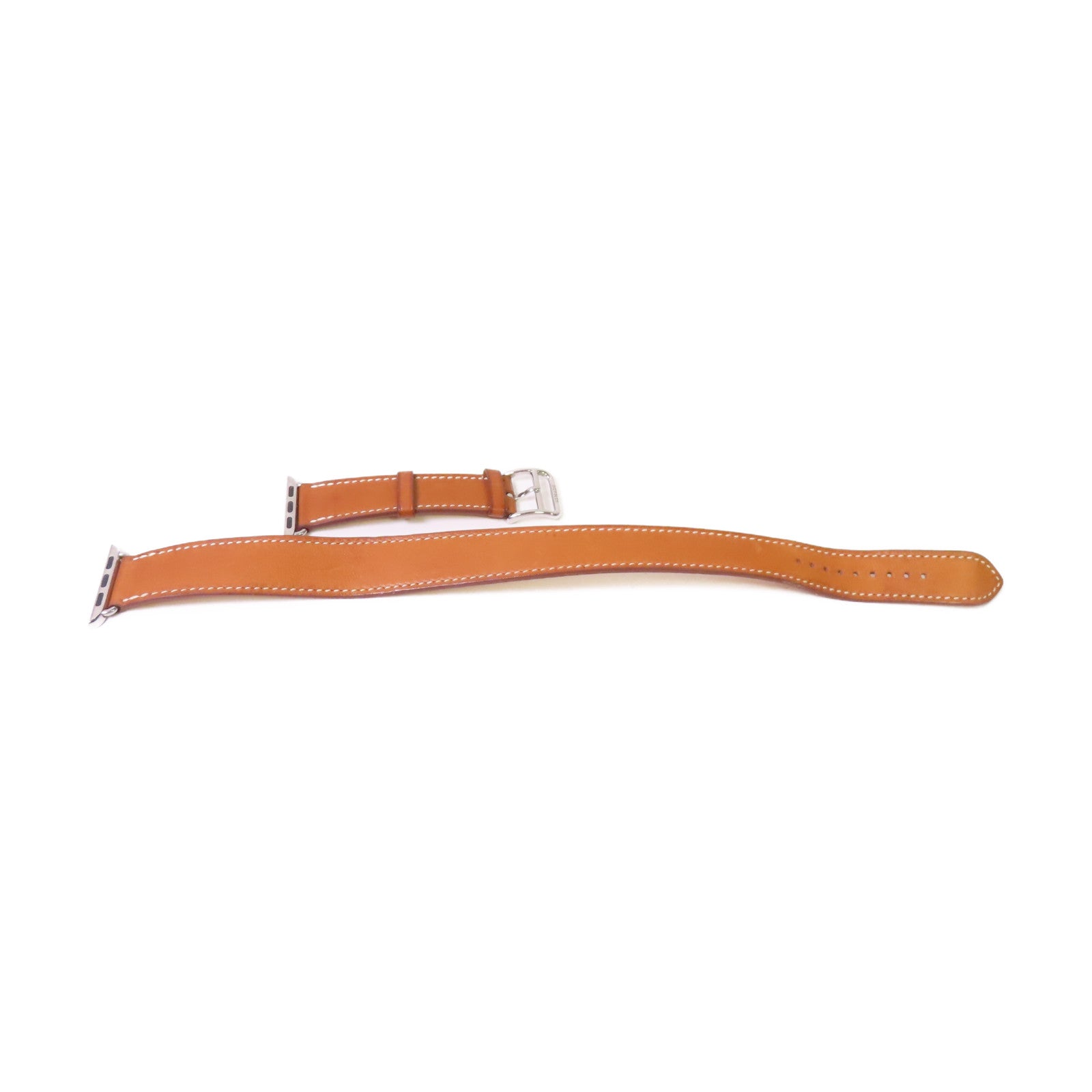 HERMES 【激減優惠】牛皮皮革Apple Watch Band Double Tour for Series 7 38mm Case銀扣手錶帶啡色