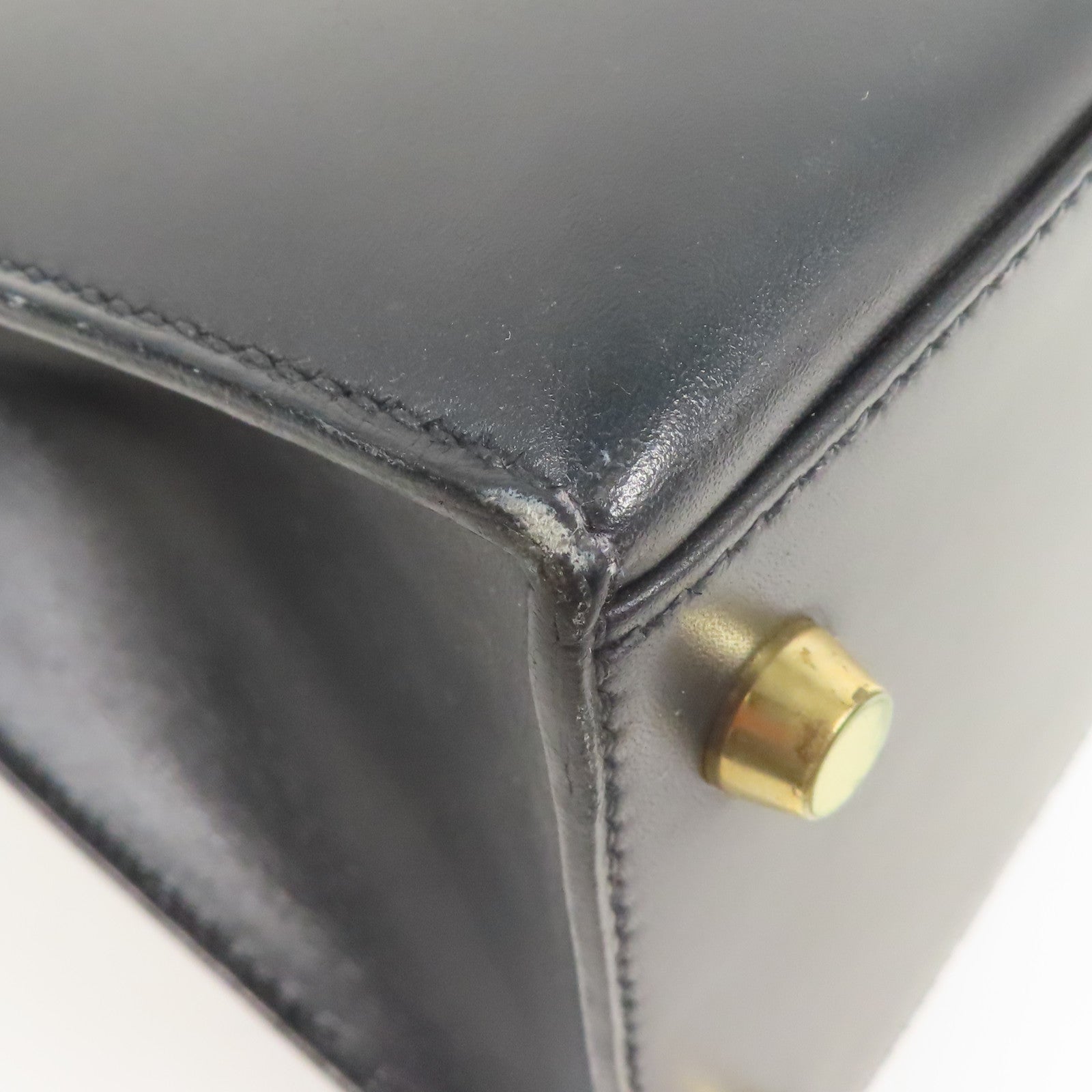 HERMES Box Calf皮革Vintage Kelly 28金扣手挽袋Black