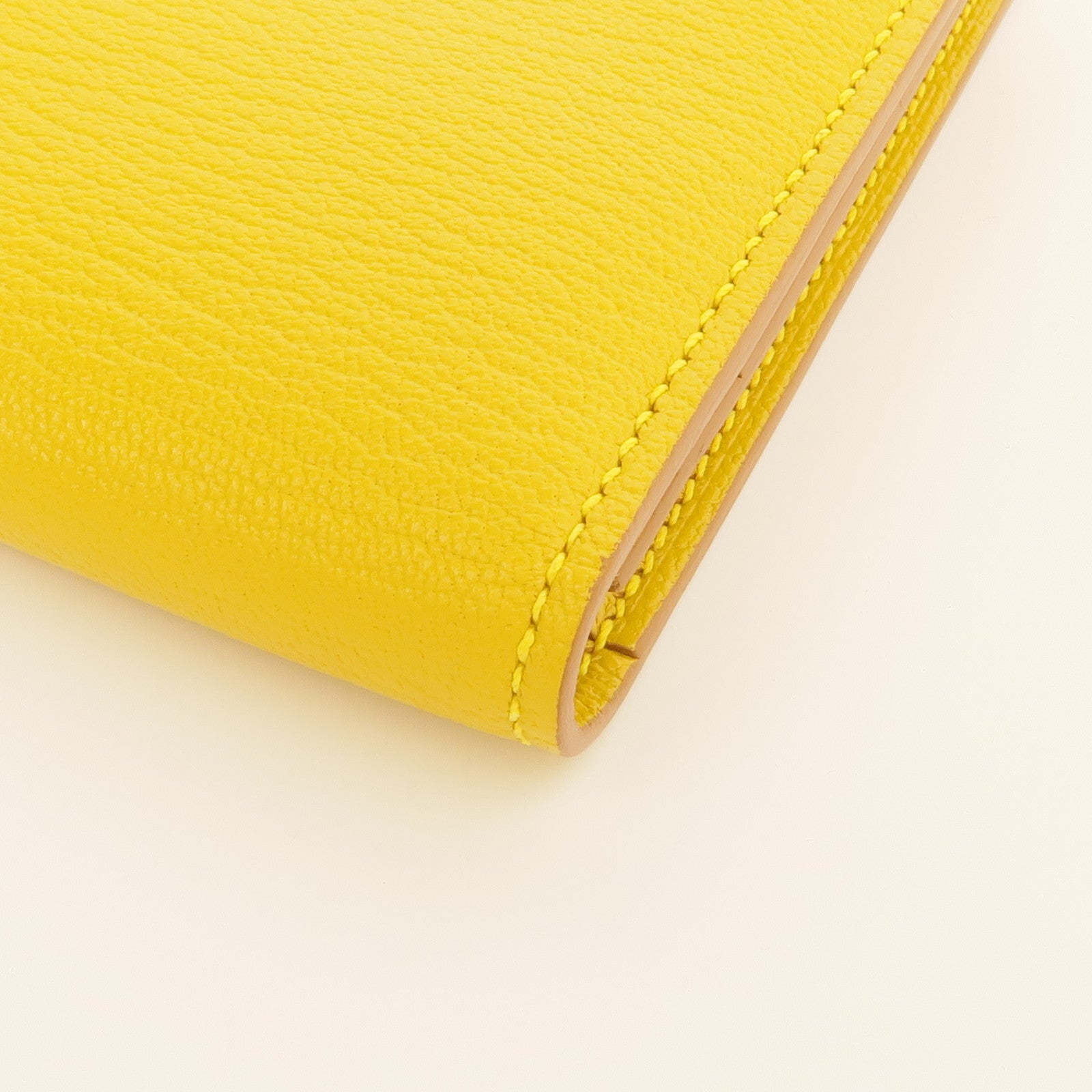 HERMES Chevre皮革Bearn Long Wallet金扣長錢包Jaune Ambre