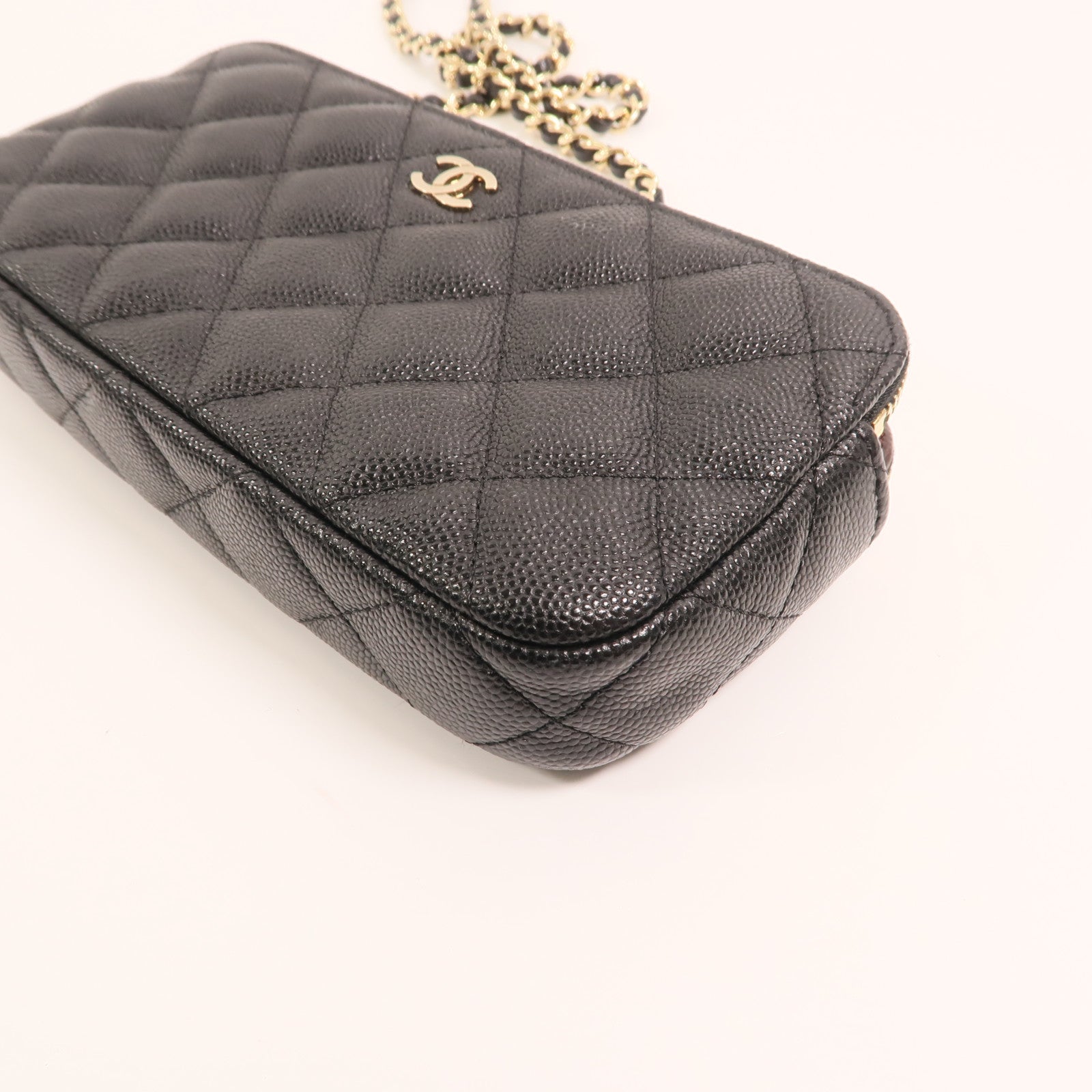 CHANEL 牛皮皮革Double Zip Clutch金扣鏈帶肩背袋