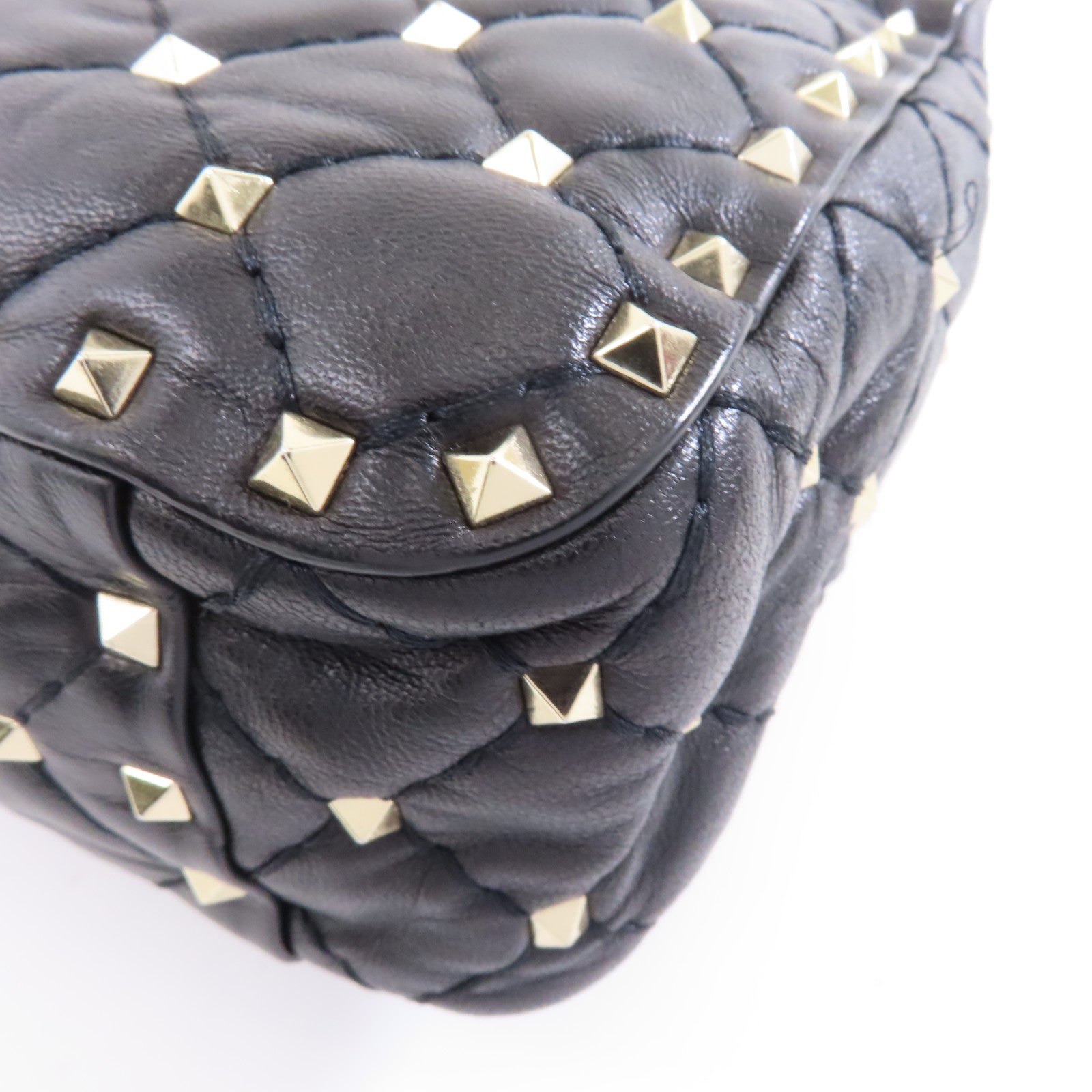 Valentino 牛皮皮革Garavani Rockstud Spike Bag銀扣鏈帶手挽肩背兩用袋黑色