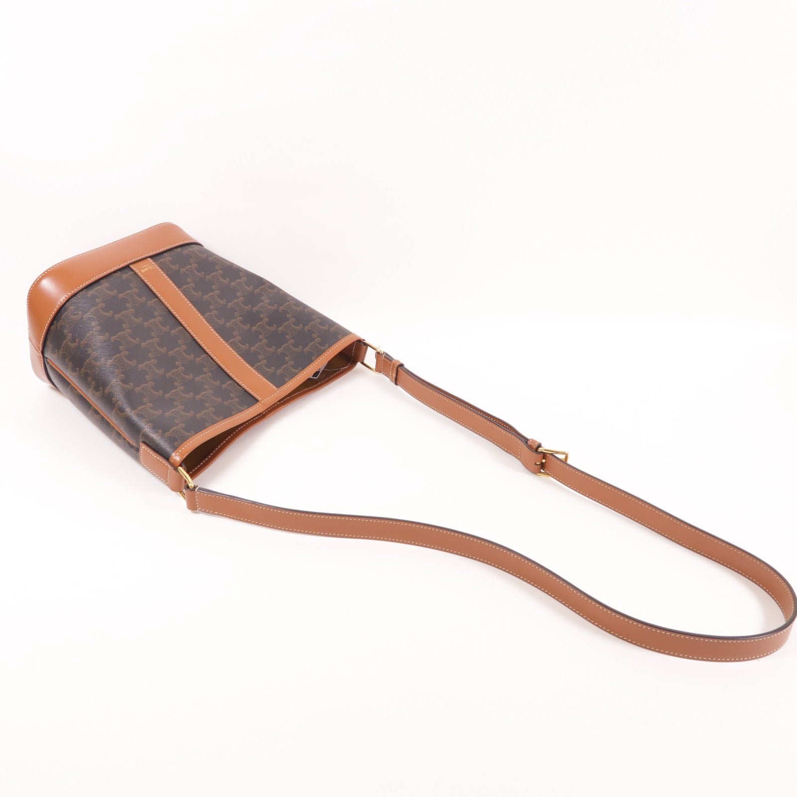CELINE 塗層帆布Triomphe Bucket金扣肩背袋