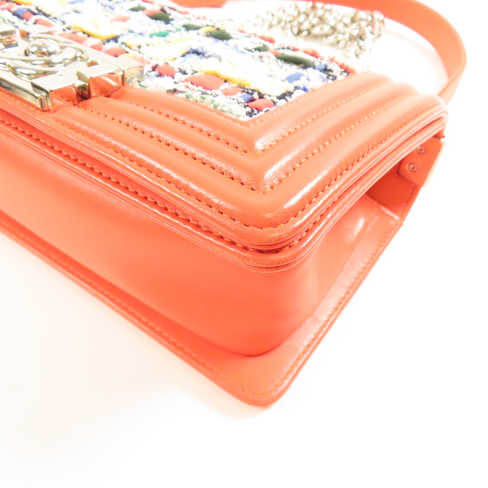 CHANEL 斜紋軟呢Boy 20銀扣鏈帶肩背袋