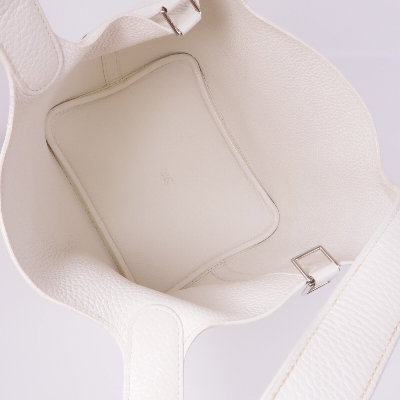HERMES Clemence皮革Picotin MM銀扣手挽袋Blanc