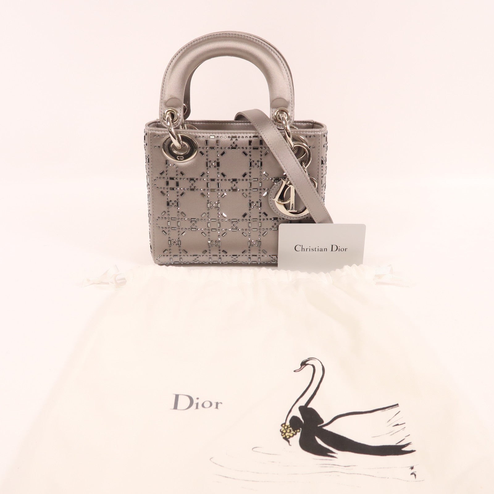 Dior 絲質Mini Lady Dior銀扣手挽肩背兩用袋