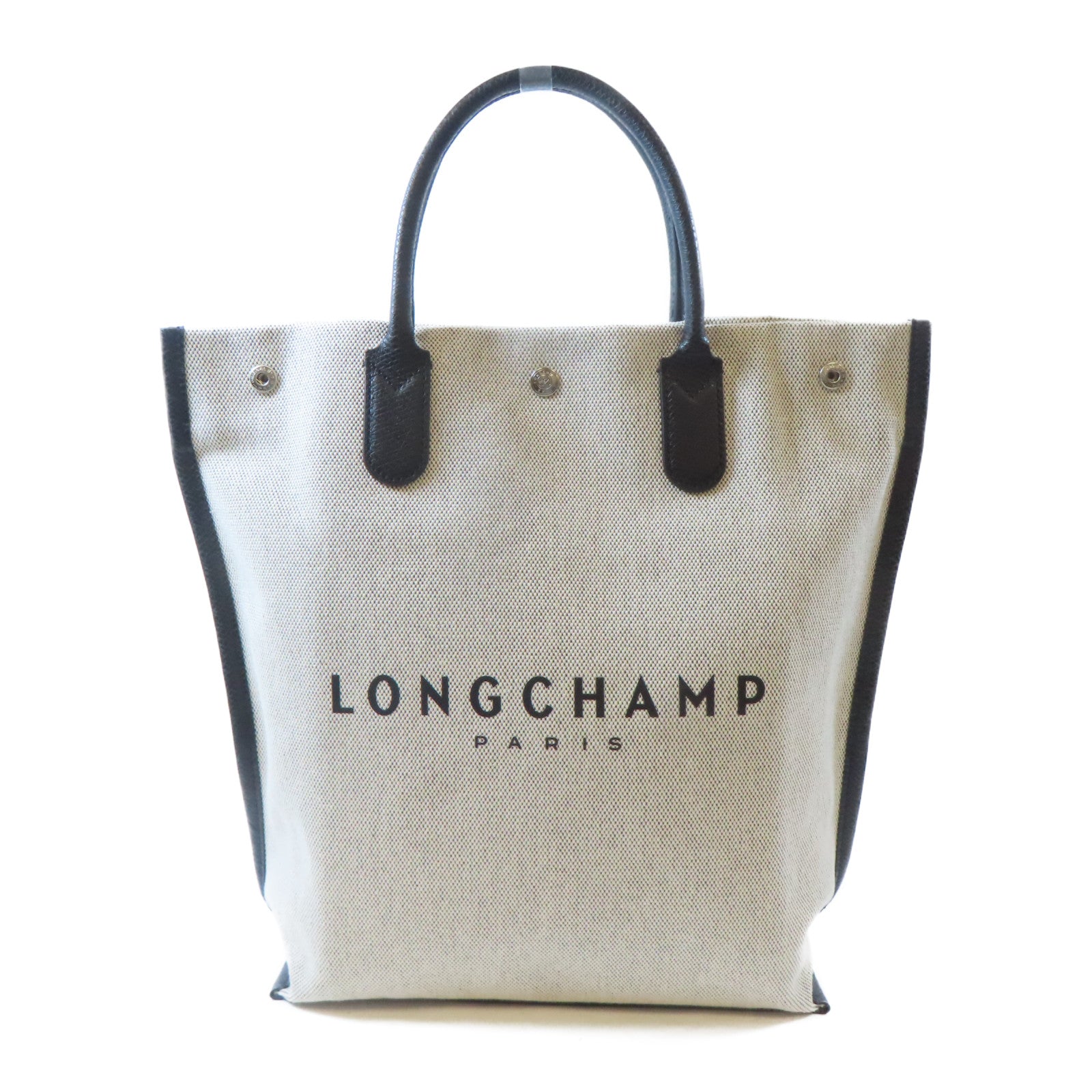 Longchamp 帆布Tote Bag銀扣手挽袋白色/黑色